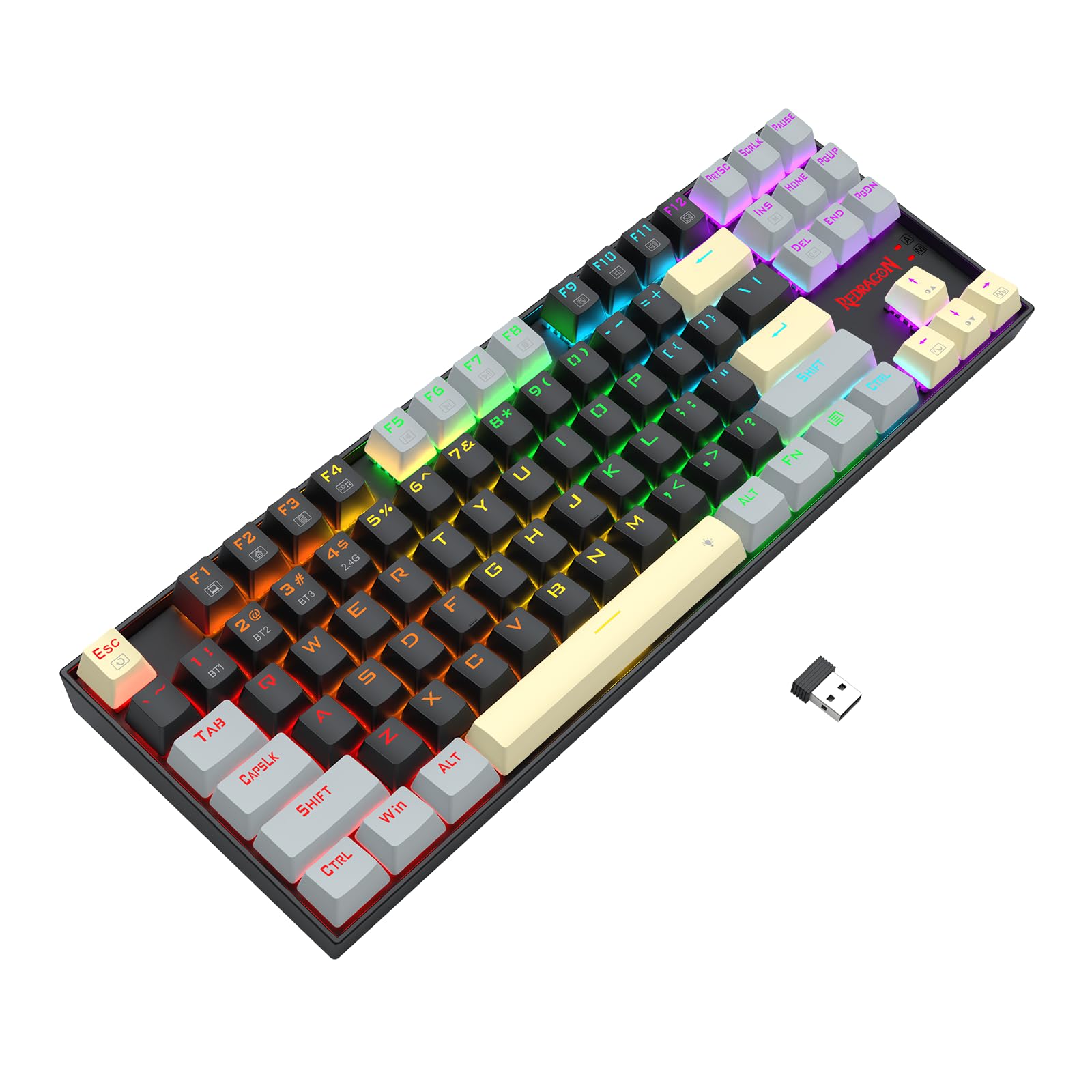 Redragon Wireless Gaming Keyboard, Bt/2.4Ghz Tri-Mode Mechanical Keyboard With Aluminum Pannel, Hot-Swap Red Switch, Programmabl