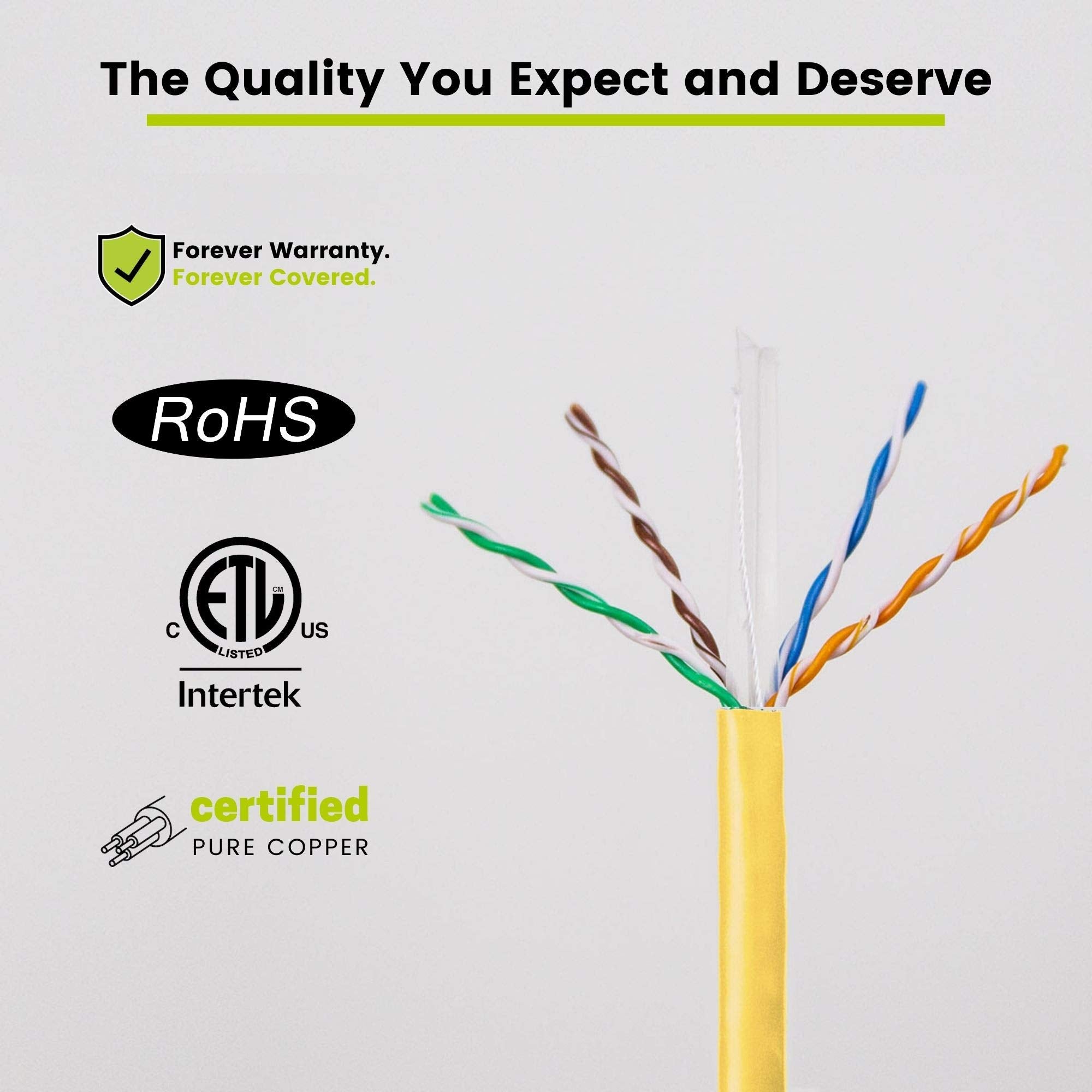 Truecable Cat6 Riser (Cmr), 1000Ft, Yellow, 23Awg 4 Pair Solid Bare Copper, 550Mhz, Poe++ (4Ppoe), Etl Listed, Unshielded Twisted Pair (Utp), Bulk Ethernet Cable