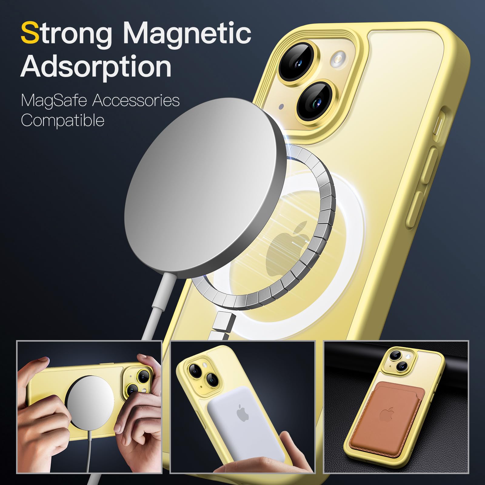Jetech Magnetic Case For Iphone 14 Plus 6.7 Inch Compatible With Magsafe, Translucent Matte Back Slim Shockproof Phone Cover (Ye