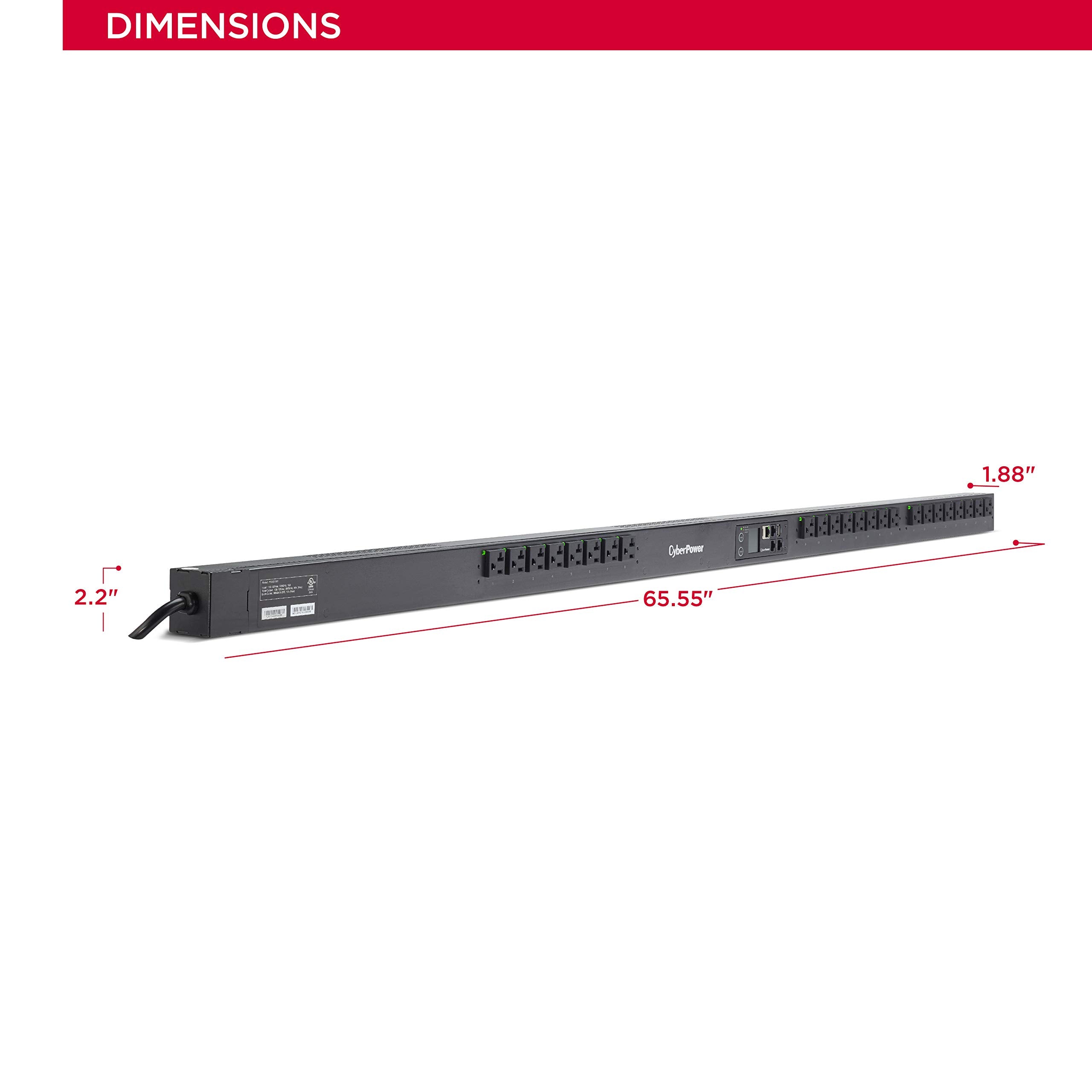 Cyberpower Pdu41101 Switched Pdu, 100-120V, 20A (Derated To 16A), 24 Outlets, 0U Rackmount