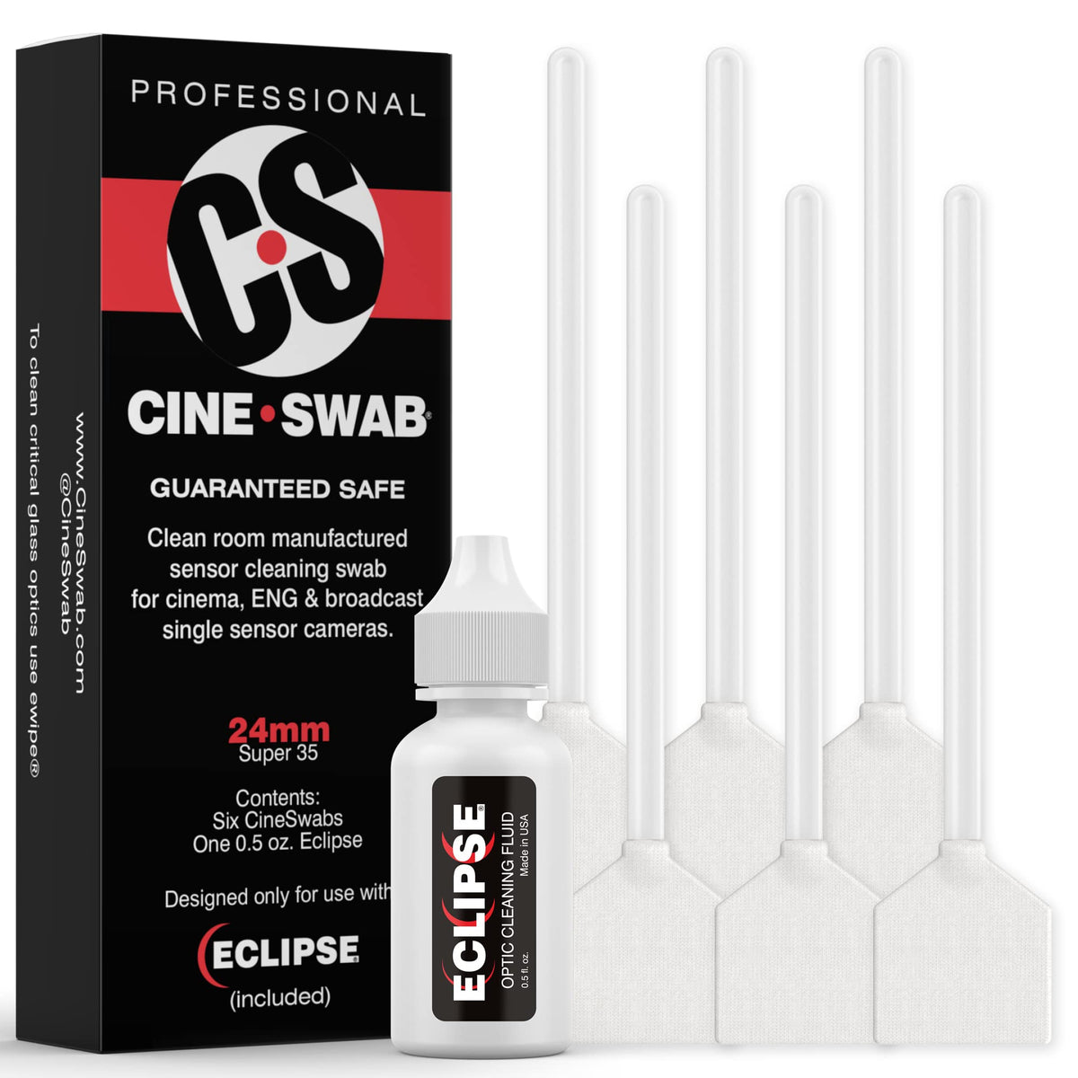 Cine Swab Video Imaging Sensor Cleaner   Digital Camera Sensor Cleaner Kit For Cleaning Cinema Cameras With Super 35 Or 24Mm Contact Sensor   Cleaning Kit   6 Swabs And 1 Solution Bottle