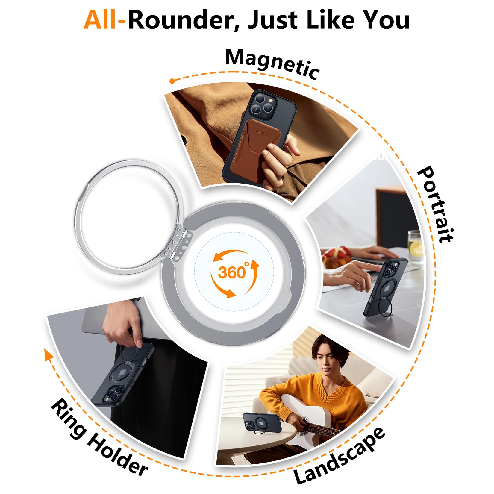 Temdan iPhone 16 Pro Max Case - Matte Black, 360° Rotatable Ring Stand, MagSafe Compatible, Military-Grade Protection, Magnetic Kickstand