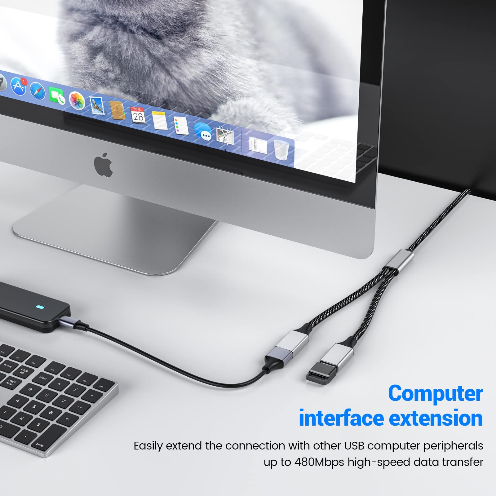 Mogood Usb Splitter Dual Usb Port Usb Extension Cable Usb Y Splitter Usb Power Splitter Double Usb Adapter Charger Cable Hub Adapter Dual Usb 2.0 Power Cord Extension Usb A Splitter For Laptop/Mac/Car