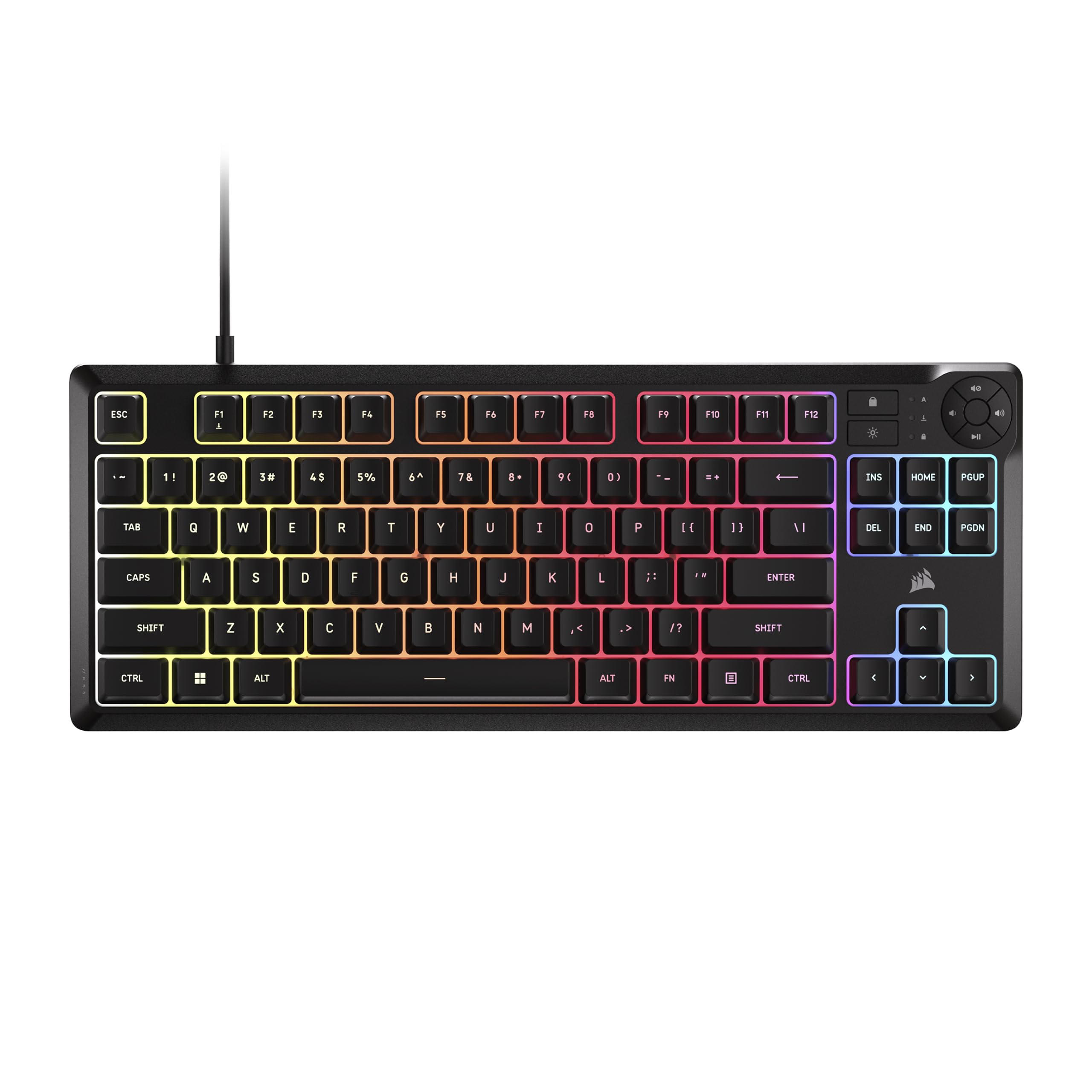 Corsair K55 CORE TKL RGB Gaming Keyboard  Tenkeyless, 8Zone RGB, Quiet Membrane Keys, Spill Resistant, Media Keys, 1000Hz Poll