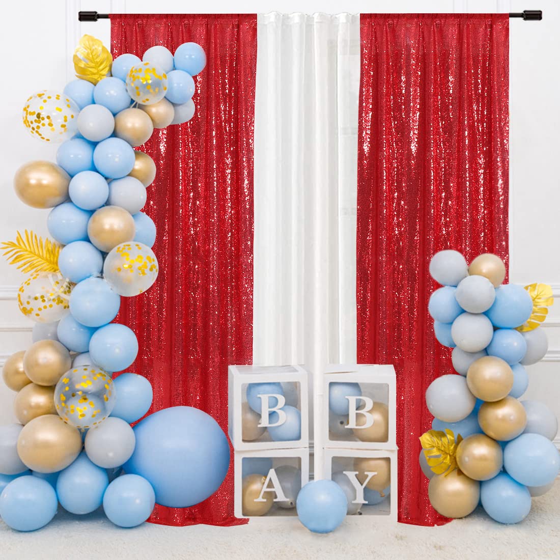 Squarepie Sequin Curtain 2Ft X 8Ft 2Pcs Red Backdrop Background Sparkly For Wedding Party Decoration