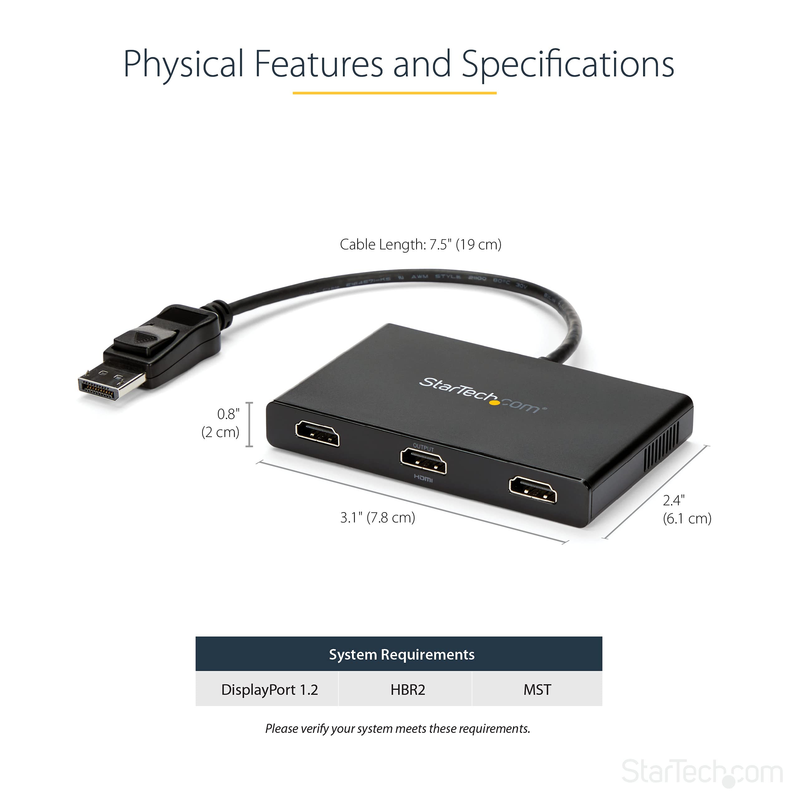 Startech.Com 3-Port Multi Monitor Adapter - Displayport 1.2 To 3X Hdmi Mst Hub - Triple 1080P Hdmi Monitors - Extended Or Cloned