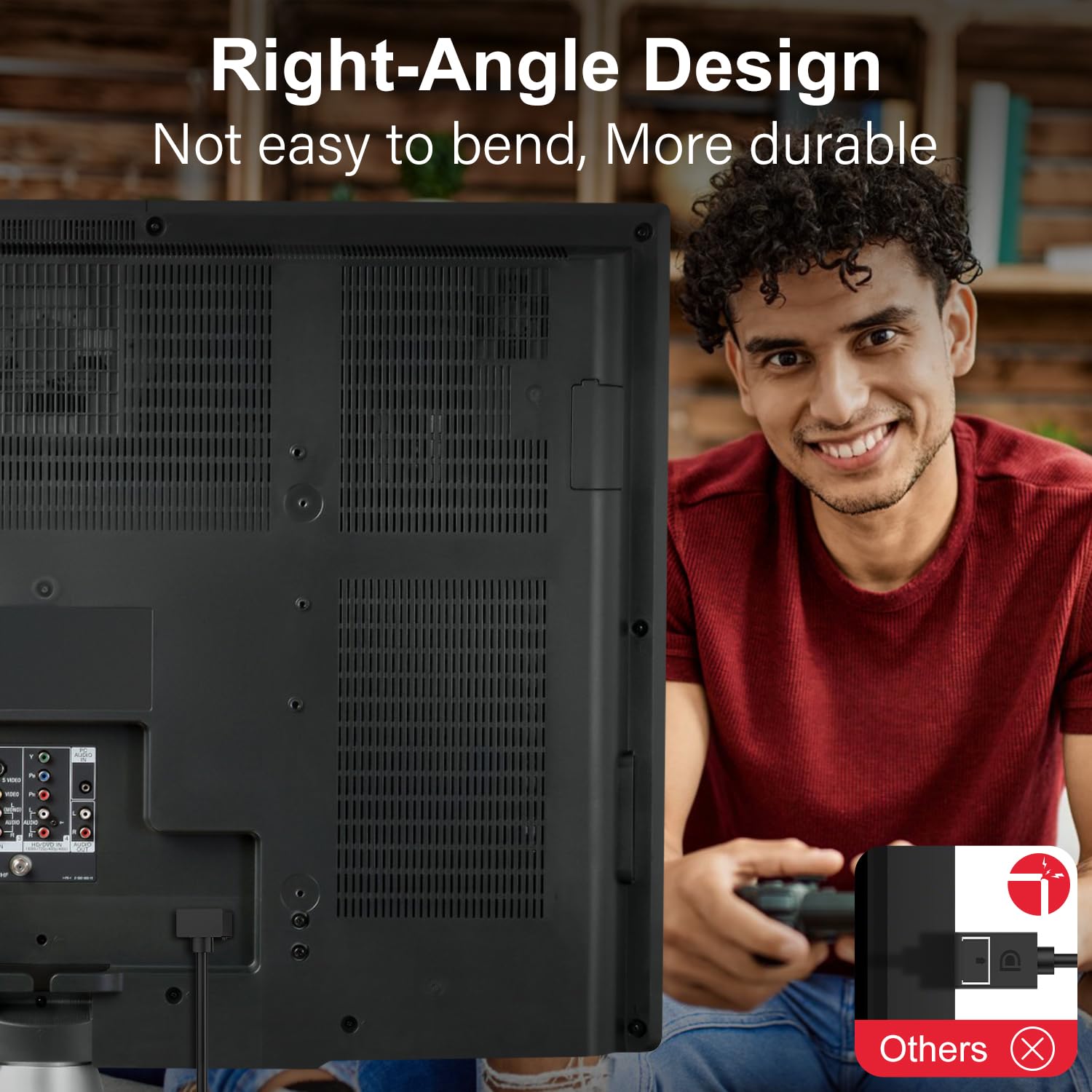 J&D Angled Displayport 1.4 Cable, 90 Degree Upward Right Angle Displayport Cable V1.4 Support Up To 8K/60Hz, 4K/144Hz For Gaming