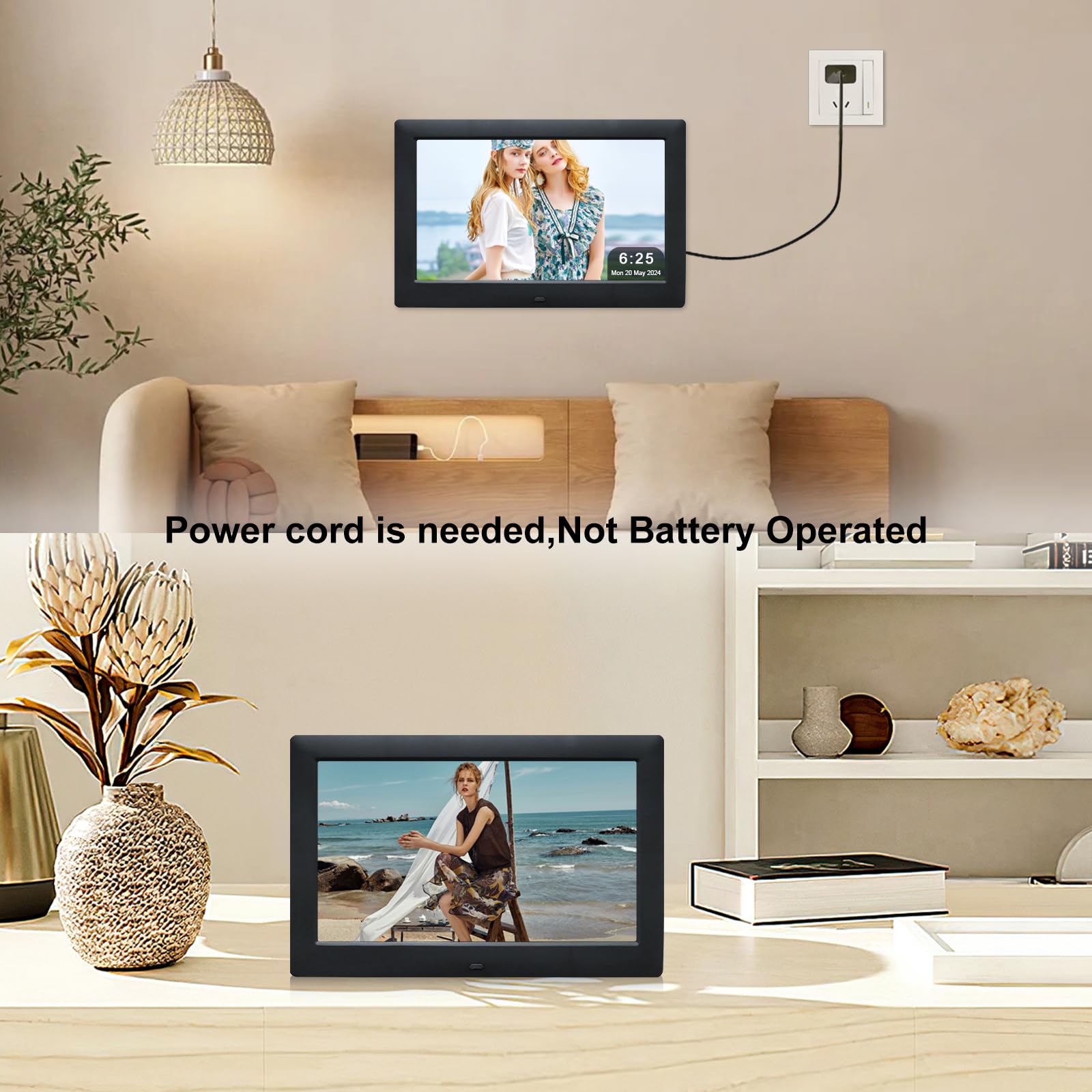 10 Inch Digital Picture Frame,Digital Photo Frames Ips Hd Screen With Remote Control,Support Video And Music,Slideshow,4 Windows