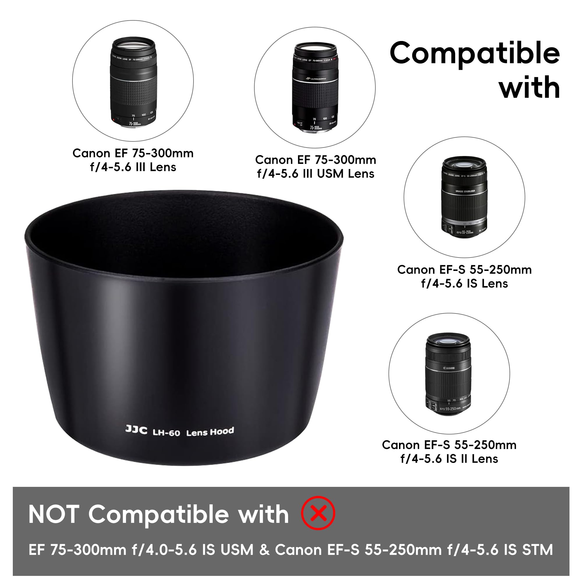 Reversible Lens Hood Shade Protector For Canon Ef 75 300Mm F/4 5.6 Iii Usm & Ef S 55 250Mm F/4 5.6 Is Ii Lens Replaces Et 60 On