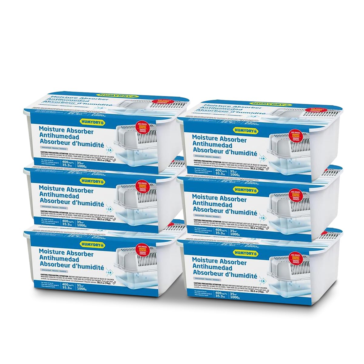 Humydry   Pack Of 6 Dehumidifier Devices With 6 Moisture Absorber Refills   35.3 Oz   Large Size   Fragrance Free   Ideal For Sp
