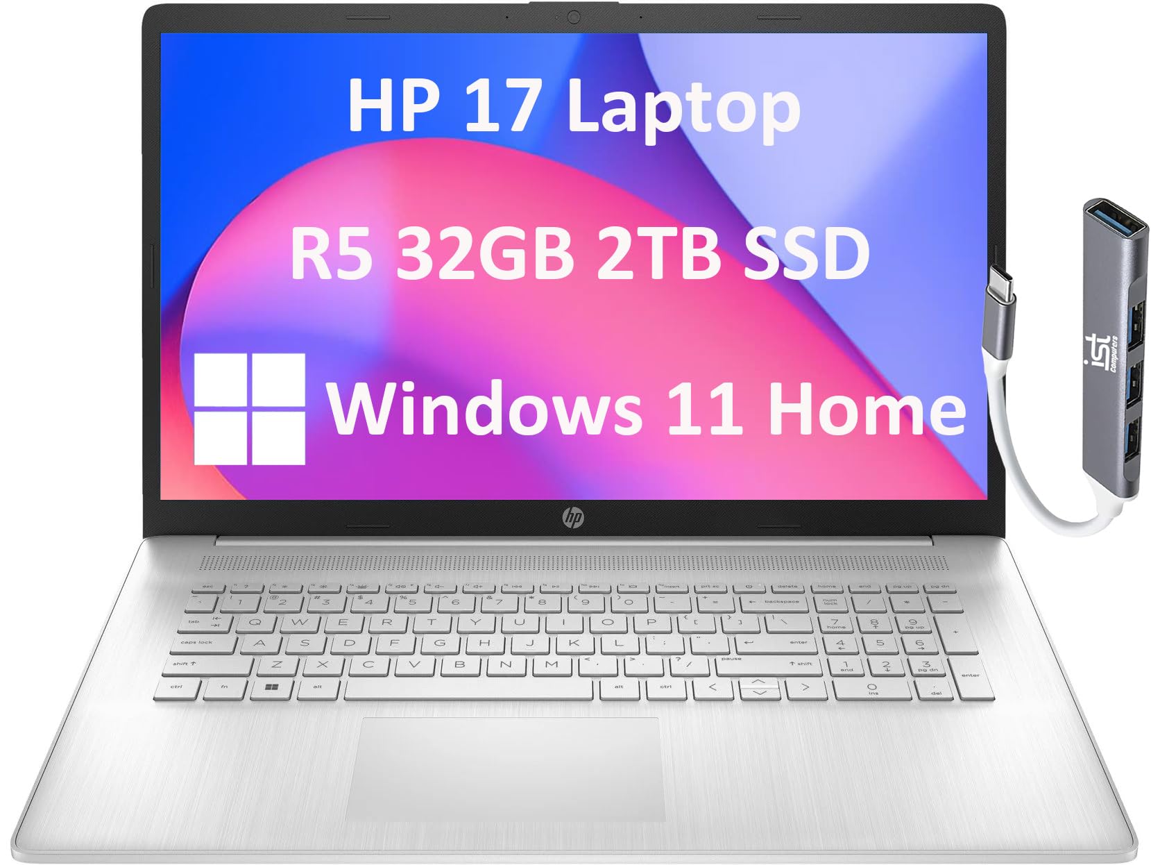 Hp 17 Laptop (17.3'' Fhd Anti Glare, Amd 6 Core Ryzen 5 5500U, 32Gb Ram, 2Tb Ssd, Narrow Bezel) Home & Business, Long Battery Li