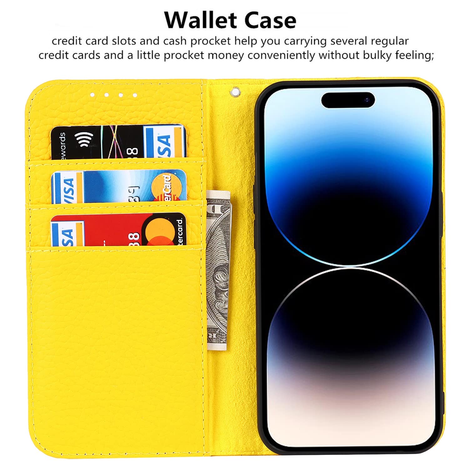 Icovercase For Iphone 14 Pro Max Wallet Case With Credit Card Holder And Wrist Strap, Rfid Blocking Genuine Leather Flip Magneti