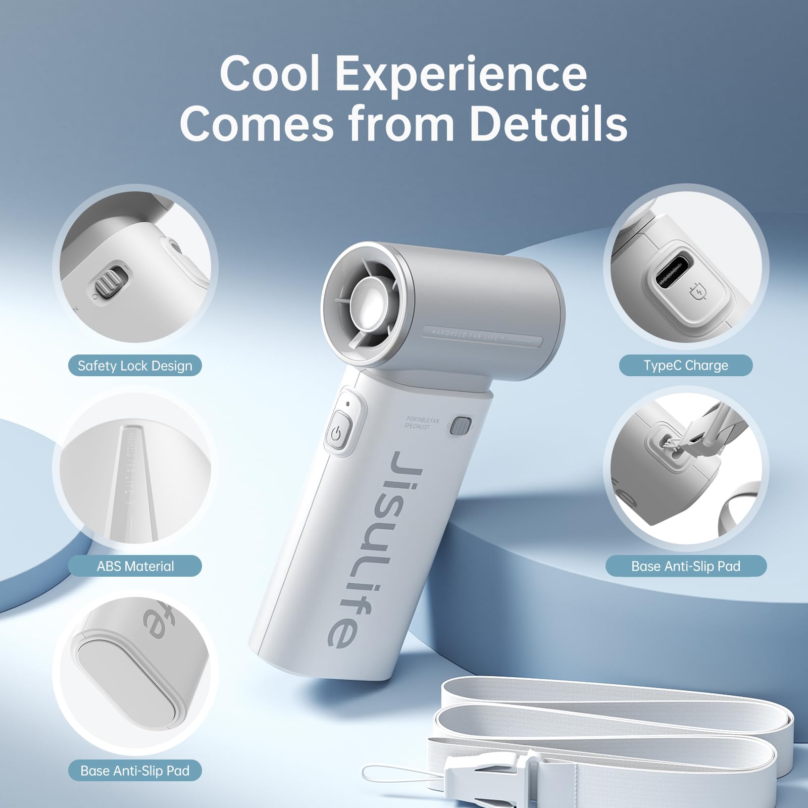 Jisulife Turbo Hand Fan   2024 Ultra Power Pocket Fan, Unique Sleek Design, Mini Handheld Fan With 5 Speeds, Lanyard, Usb Rechar