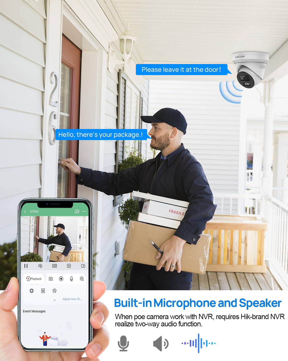 Vikylin 8Mp 4K Ip Poe Camera Two Way Audio/Talk, Double Active Deterrence, Smart Dual Light Full Color Night Vision 98Ft, Ai Hum