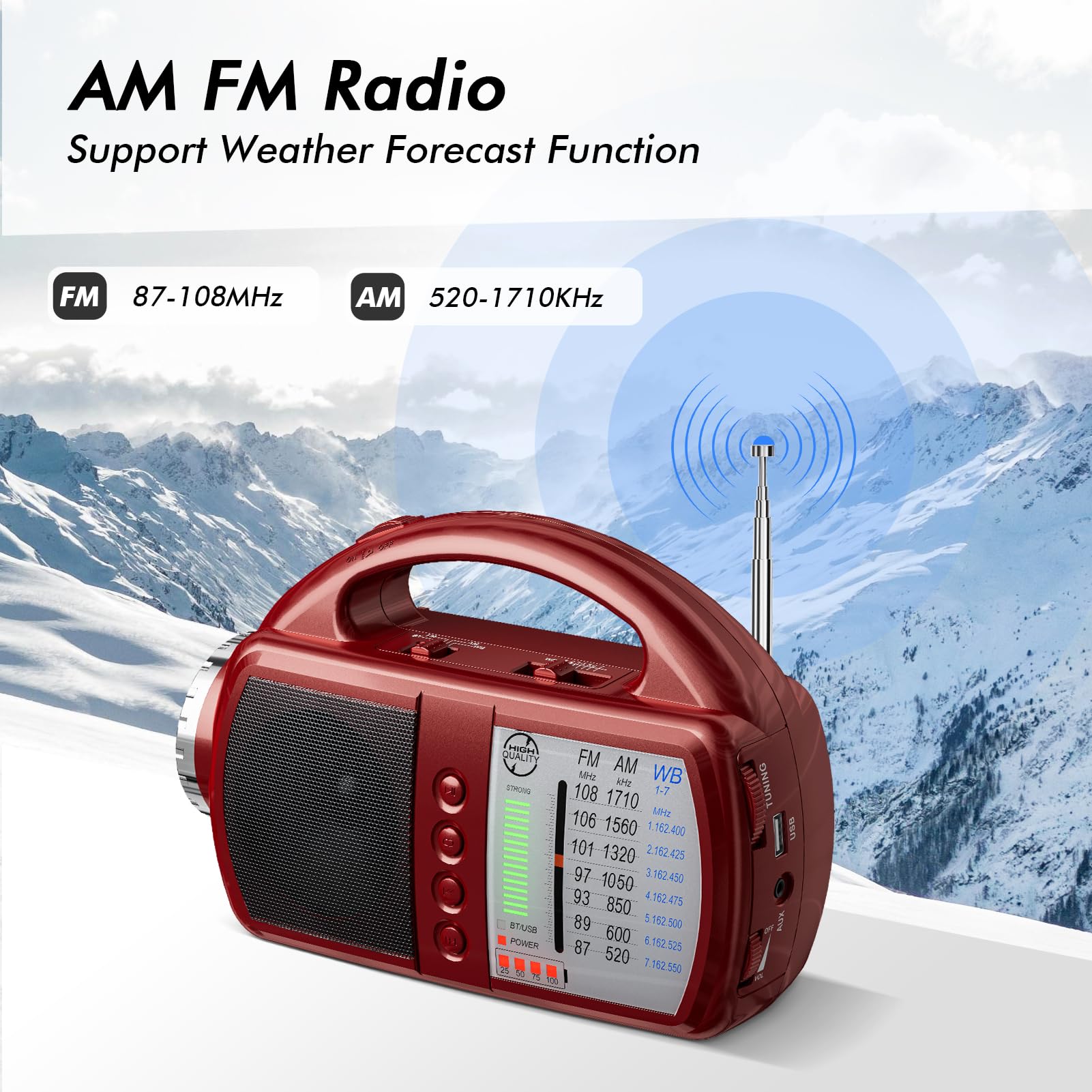 Audiocrazy Weather Radio Portable Am Fm Radio With Bluetooth Rechargeable Emergency Radio Built In Rechargeable Battery Or 4 Aa