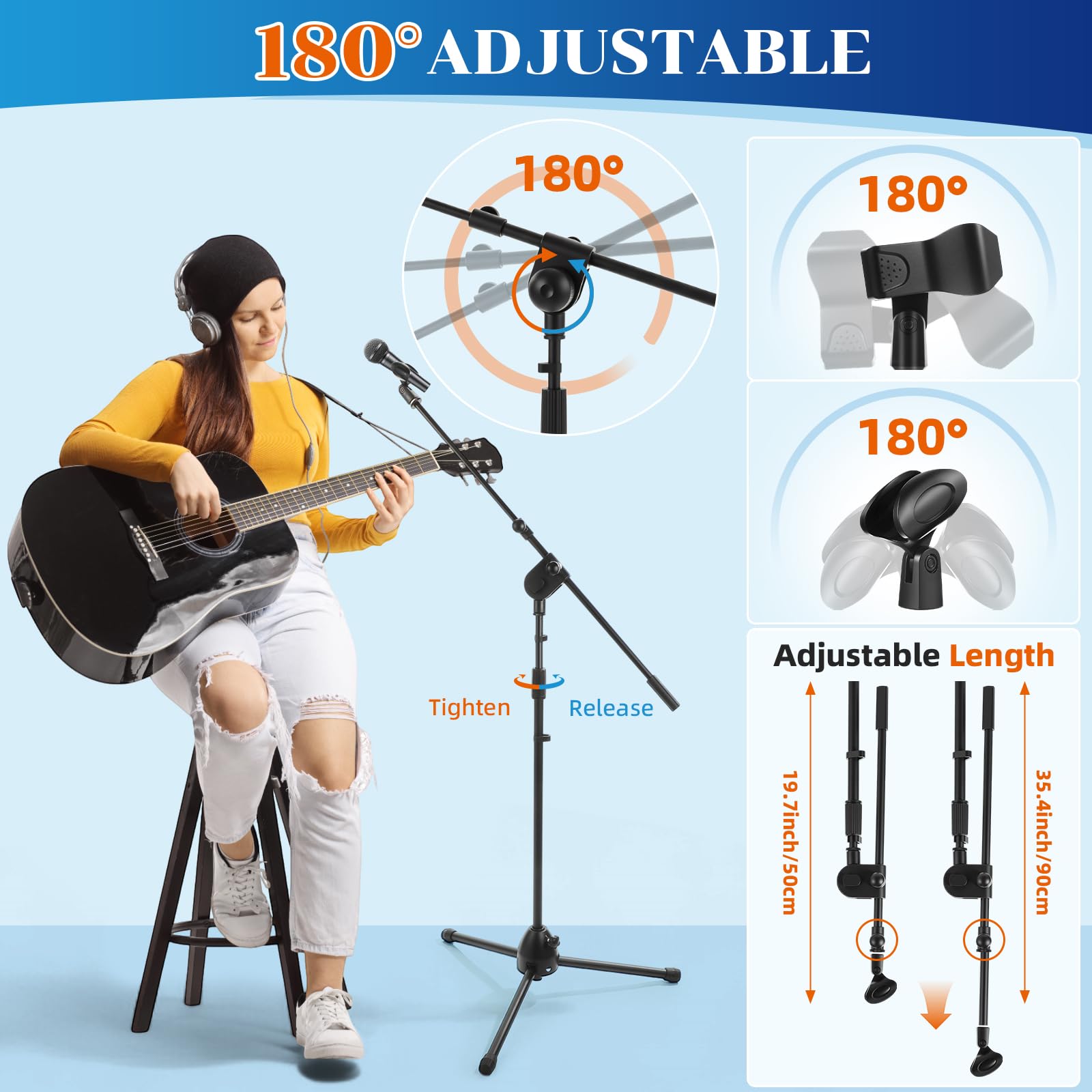 Relaxweex 6 Pcs Universal Mic Stand Floor Tripod Boom Arm Microphone Stand Height Adjustable From 34 To 90.5 With Carry Bag And