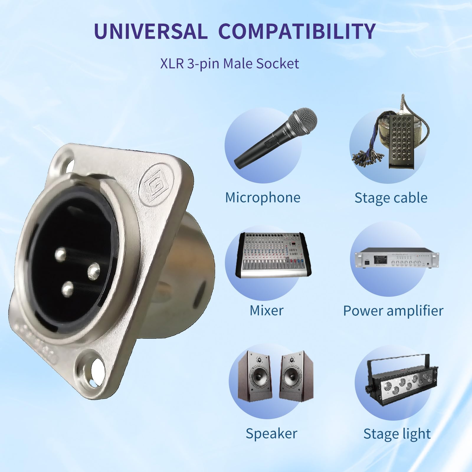 Riviera 5 Packs Xlr 3Pin Male Panel Mount Chassis, Fine Nickel Plated Housing With Silver Plated Contacts(5 Pack Silver Male)