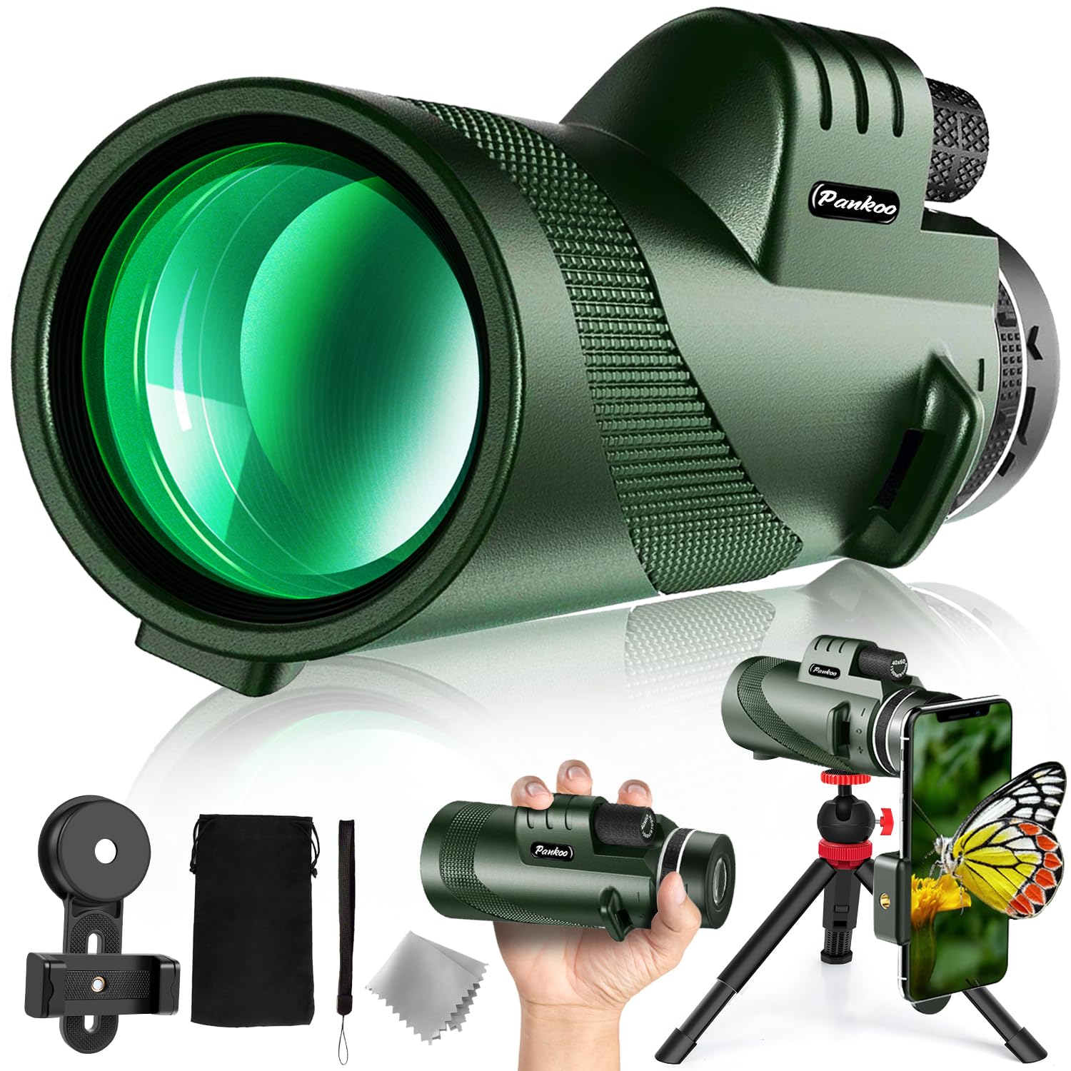 Pankoo 40X60 Monocular High Power Monocular Scope For Bird Watching Traveling Concert Sports Game With Phone Adapter Tripod
