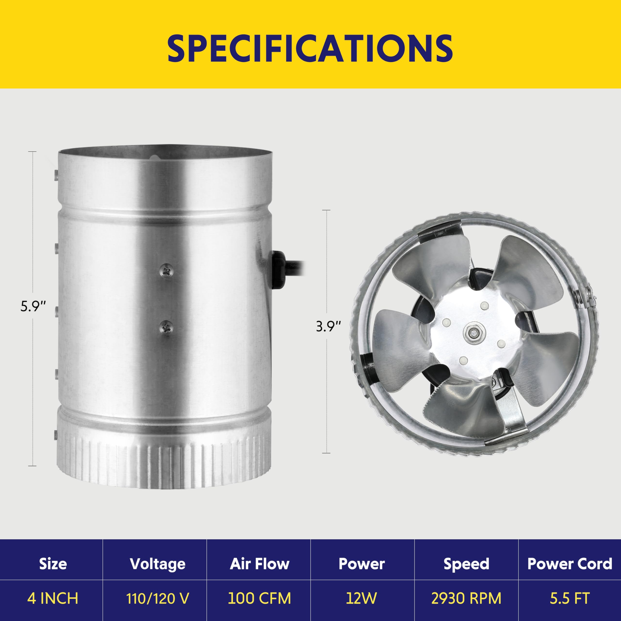 Ipower 4 Inch Inline Duct Fan 100 Cfm Booster Exhaust Fan With Low Noise For Hvac Ventilation In Attic, Bathroom, Basemen And Ki