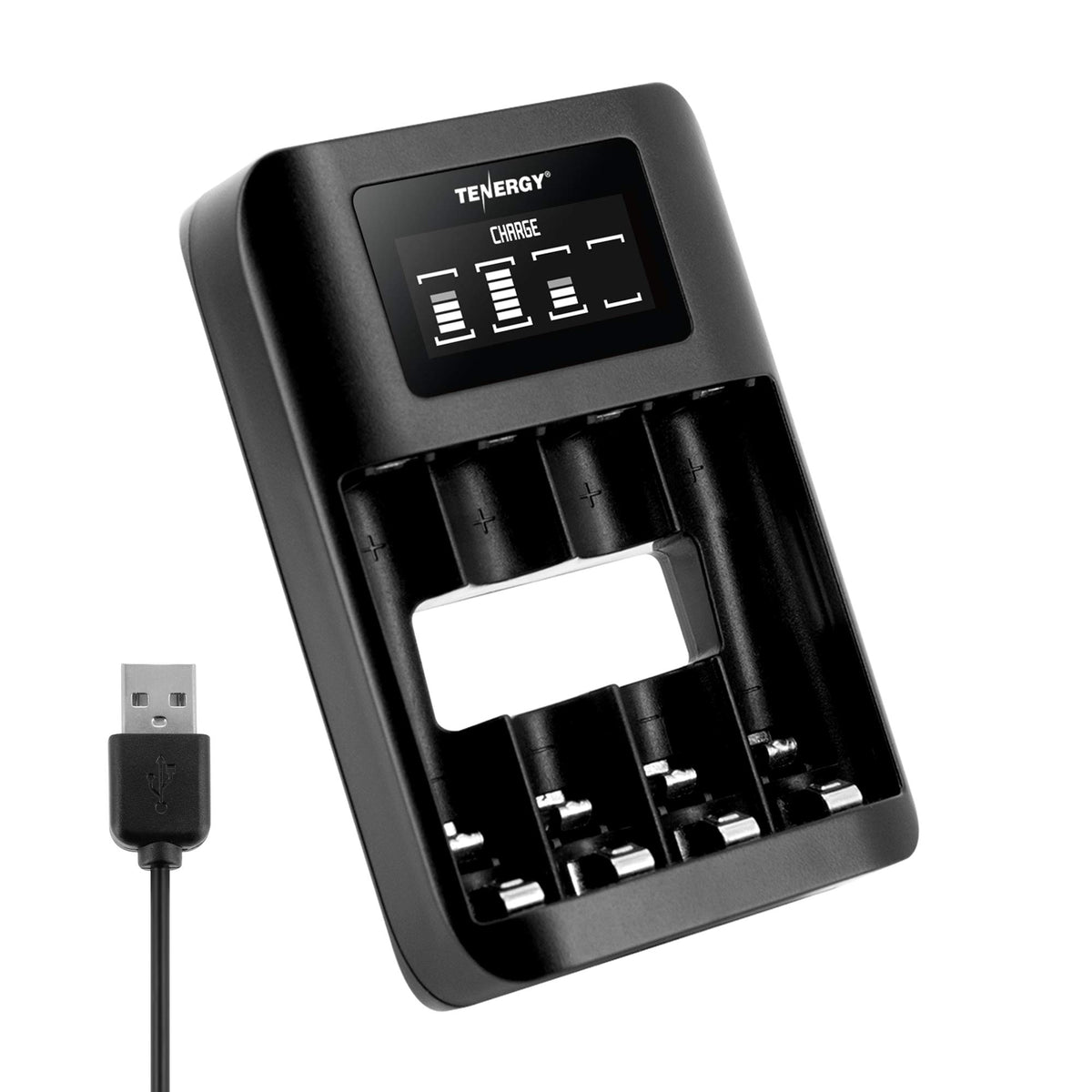Tenergy Tn474U 4 Bay Nimh/Nicd Battery Charger With Lcd Display And Usb Input, Portable Charger For Aa/Aaa Nimh And Nicd Batteri