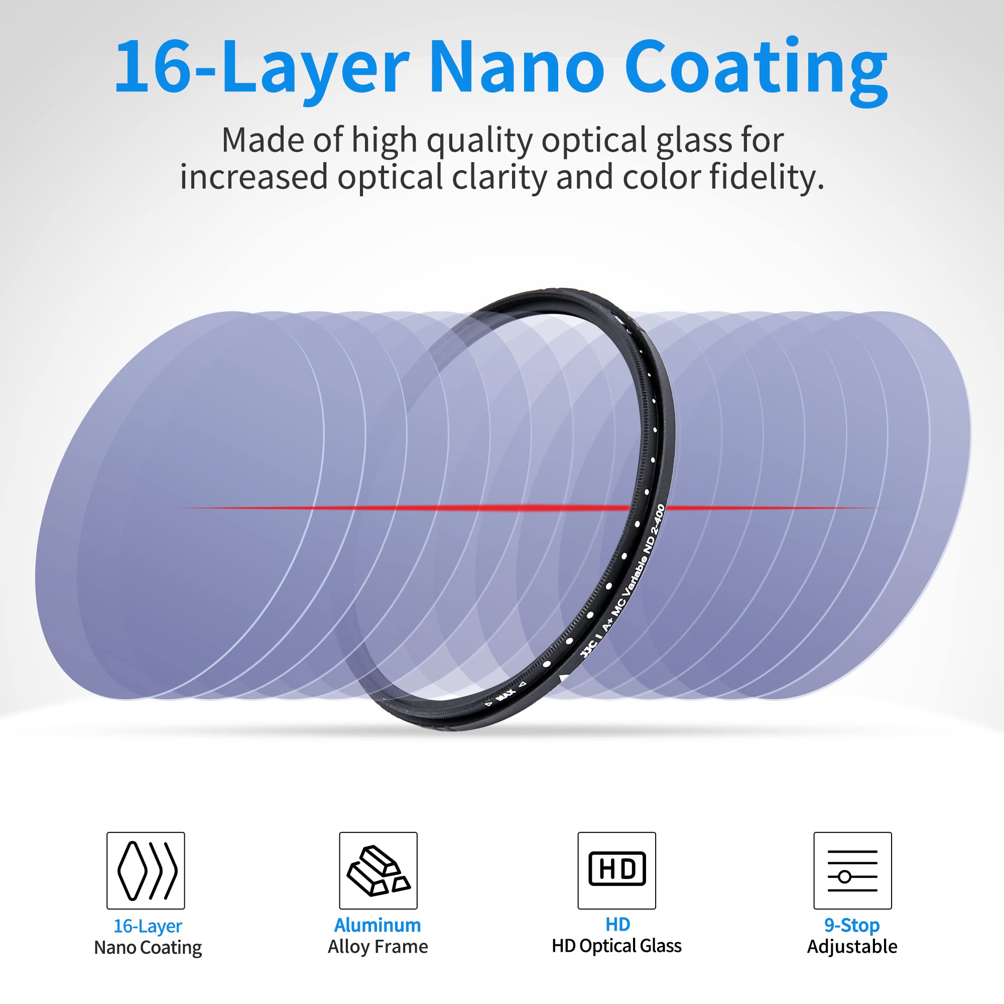 JJC 58mm Variable Neutral Density Filter ND2-ND400 Slim Fader Aluminum