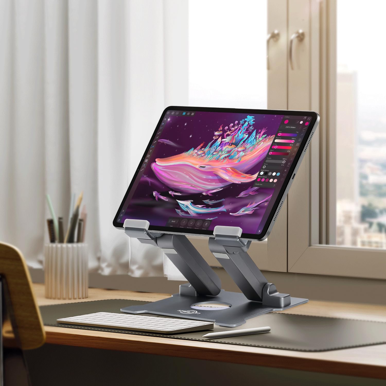 Kabcon Adjustable Aluminum Tablet Stand (7 13.5 Inch), Compatible With Ipad, Surface Pro, Fird Hd 10, Samsung Galaxy Tab E, Asus