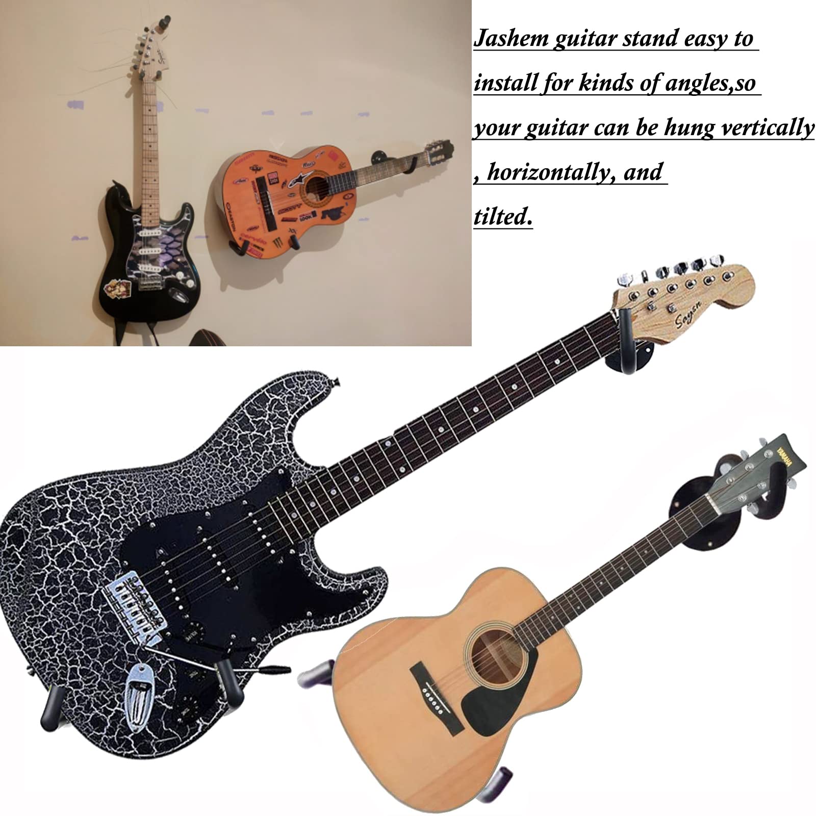 Jashem Guitar Wall Mount Acoustic Electric Classical Guitar, Ukulele, Banjo And Mandolin Wall Hanger Slat Wall Horizontal Guitar