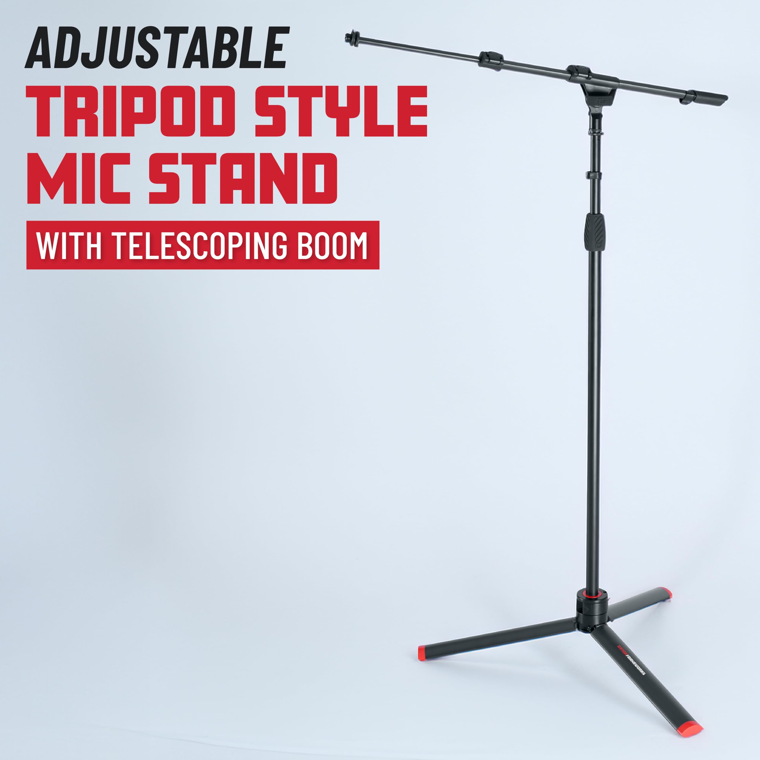 Gator Frameworks Id Series Tripod Mic Stand With 26 Dual Section Adjustable Boom Arm, Fully Collapsable Into Compact Cylinder Sh