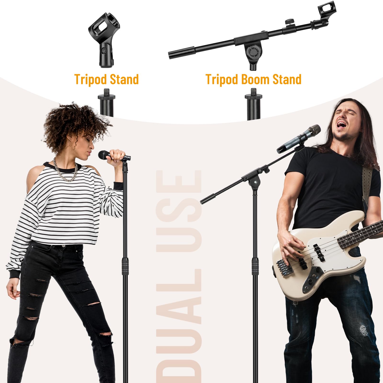 Cahaya Dual Use Tripod Microphone Stand Boom Arm Floor Mic Stand Portable With Carrying Bag And 2 Mic Clips For Singing Performa