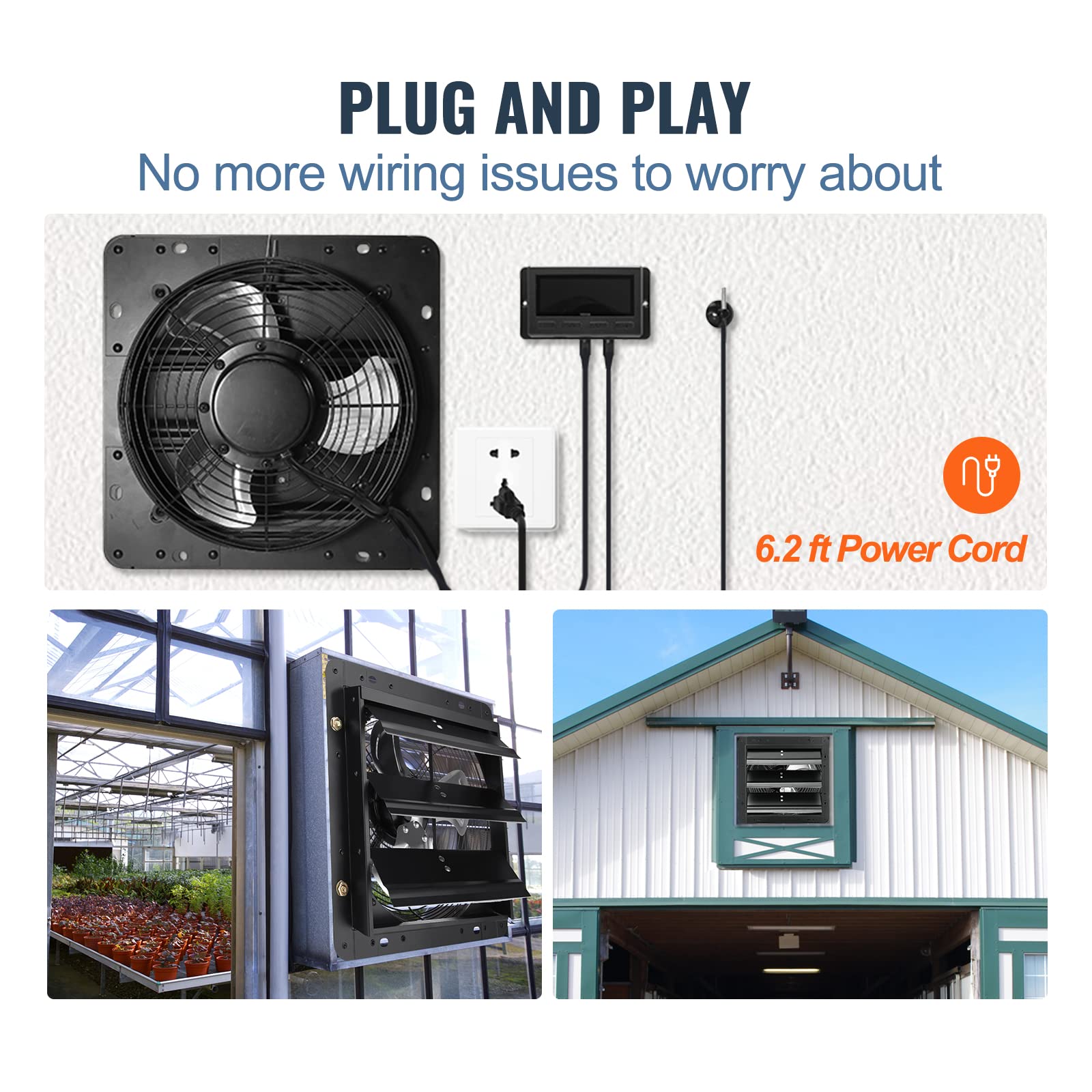 Vevor Shutter Exhaust Fan, 10'' Wall Mount Attic Fan With Temperature Humidity Controller, 820 Cfm, 10 Speed Adjustable, Ventila