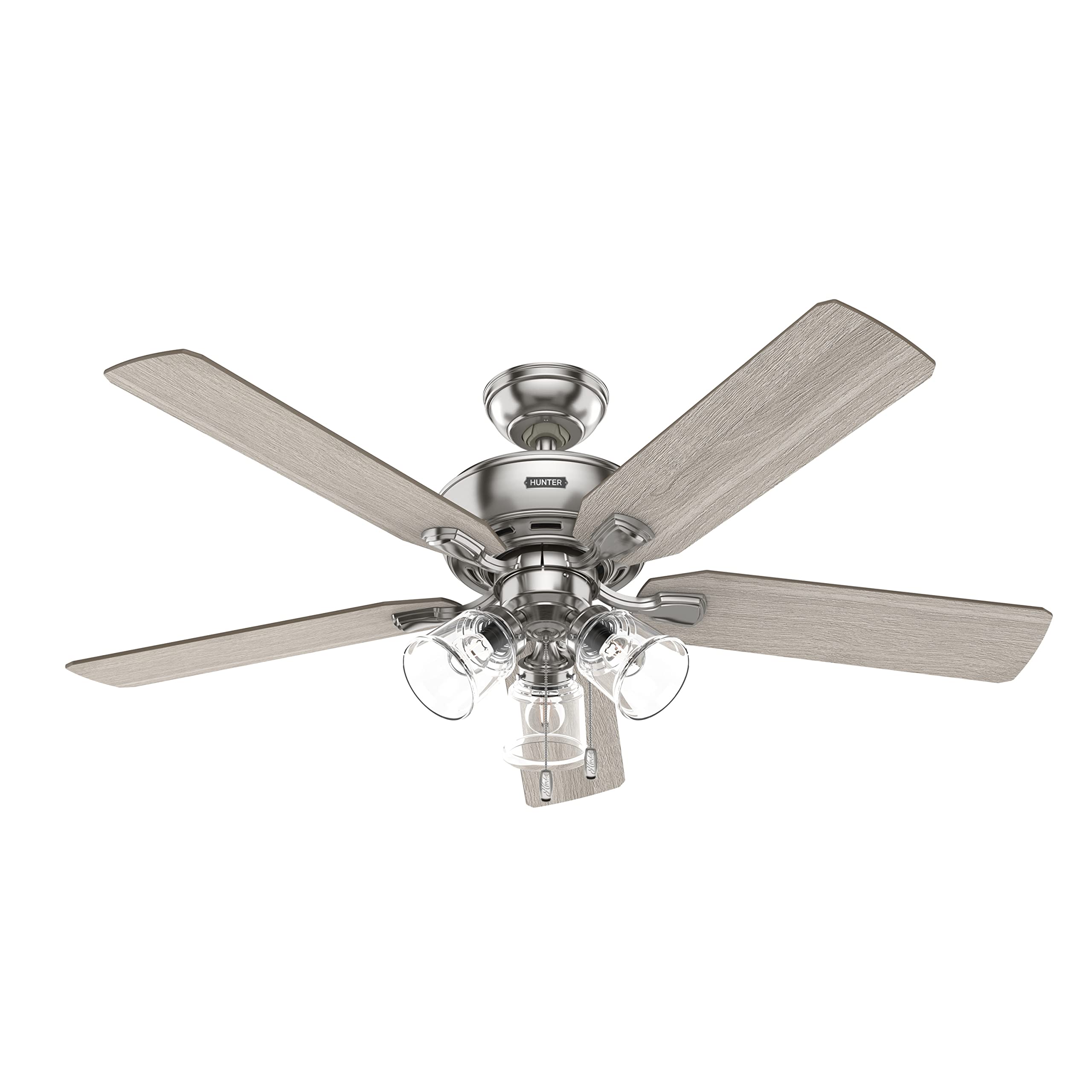 Hunter 52 inch Indoor Ceiling Fan with LED Lights and Pull Chain - Standard Mount Ceiling Fan, 5 Blades, For Bedroom, Living Roo