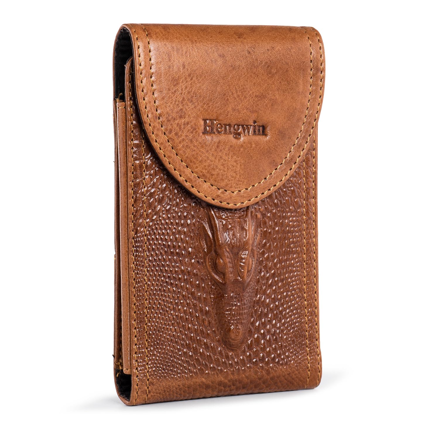 Hengwin Genuine Leather Phone Holster Fits for iPhone 16 Pro Max 15 Plus 14 Pro Max Samsung Galaxy A15 Note 9 8 S23+ S22+ S21 FE