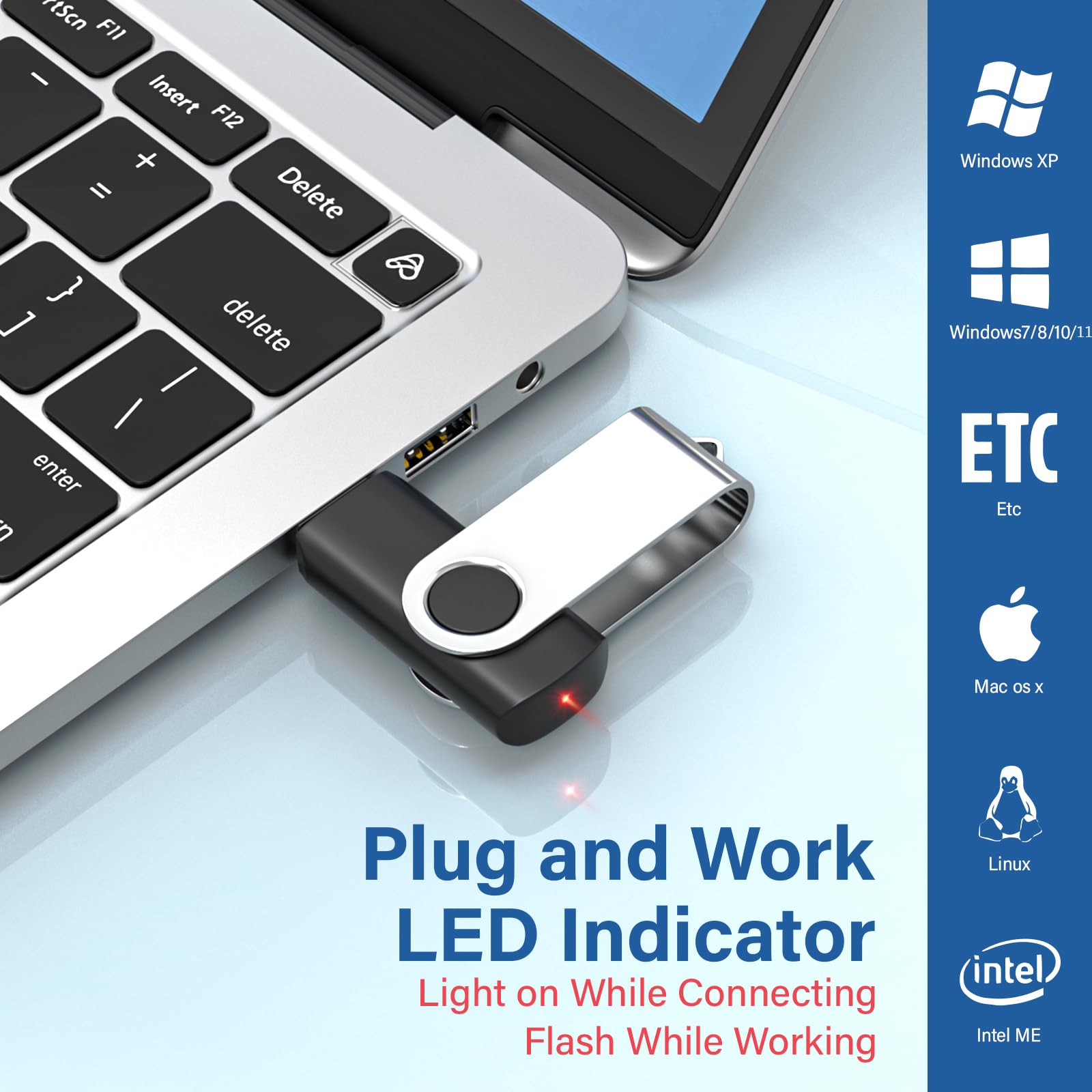 Wooolken 10Pack 16Gb Usb 2.0 Flash Drive With Keychains,Swivel Usb Thumb Drives Memory Stick Usb Drive For Pc Laptop Computer (M