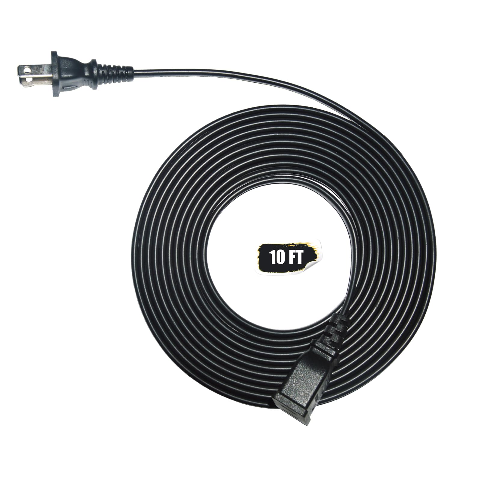 Jplenty Black Extension Cord 10 Ft Long Thin Extension Cords 2 Prong With Single Plug Ideal For Christmas Lights,Halloween Decor