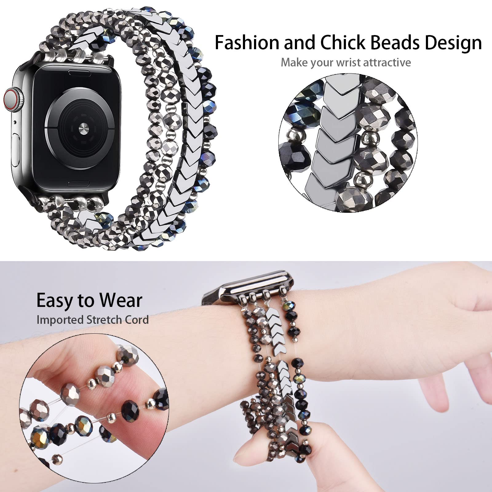 Mofree Beaded Bracelet Compatible With Apple Watch Band 40Mm/38Mm/41Mm/42Mm(Series10) 9/8/7/Se/6/5/4/3/2/1 Women Fashion Handmad
