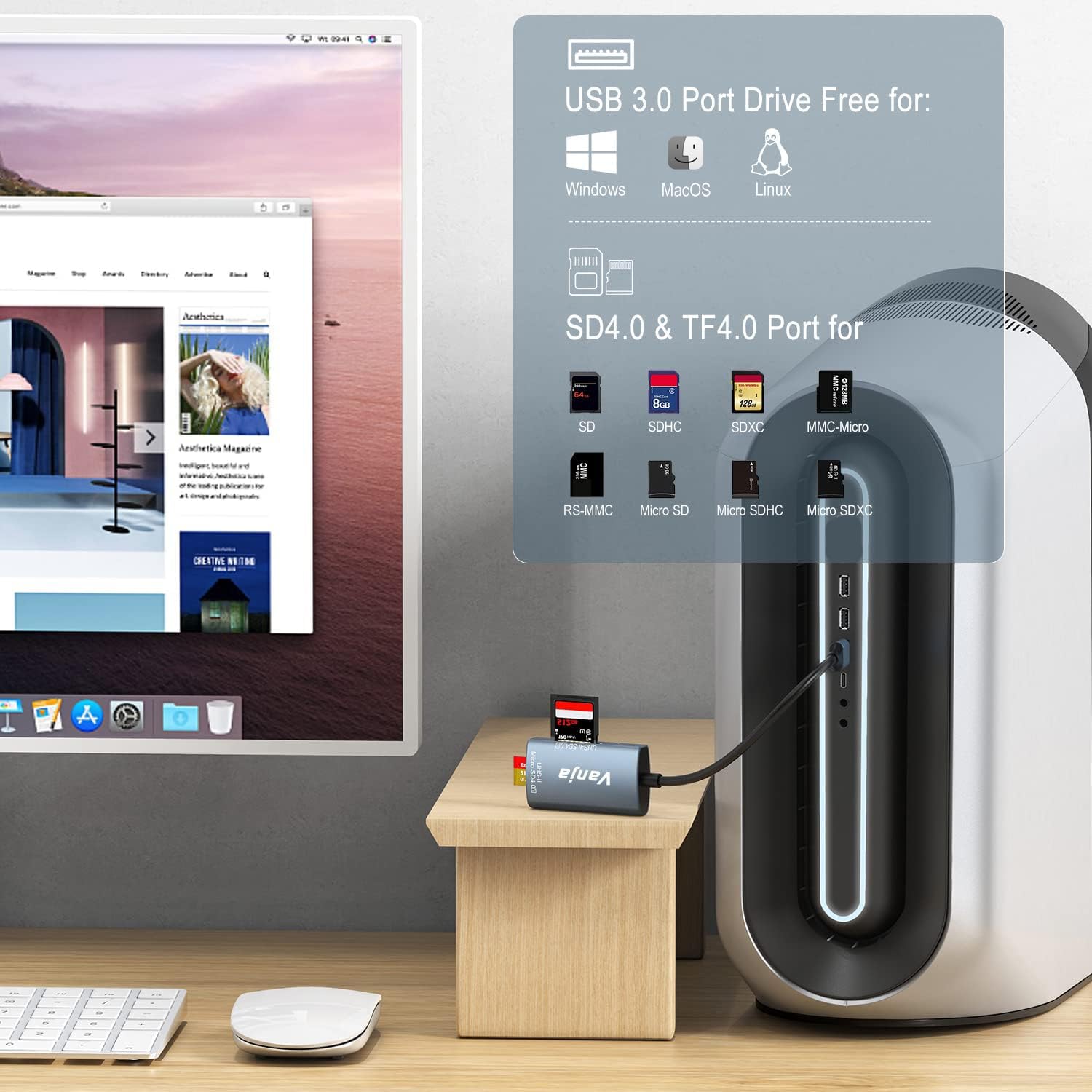 Vanja Sd 4.0 Card Reader, 2 In 1 Memory Card Reader Sd Card To Usb Adapter, For Camera Sd, Sdxc, Sdhc, Mmc, Rs Mmc, Micro Sd, Mi