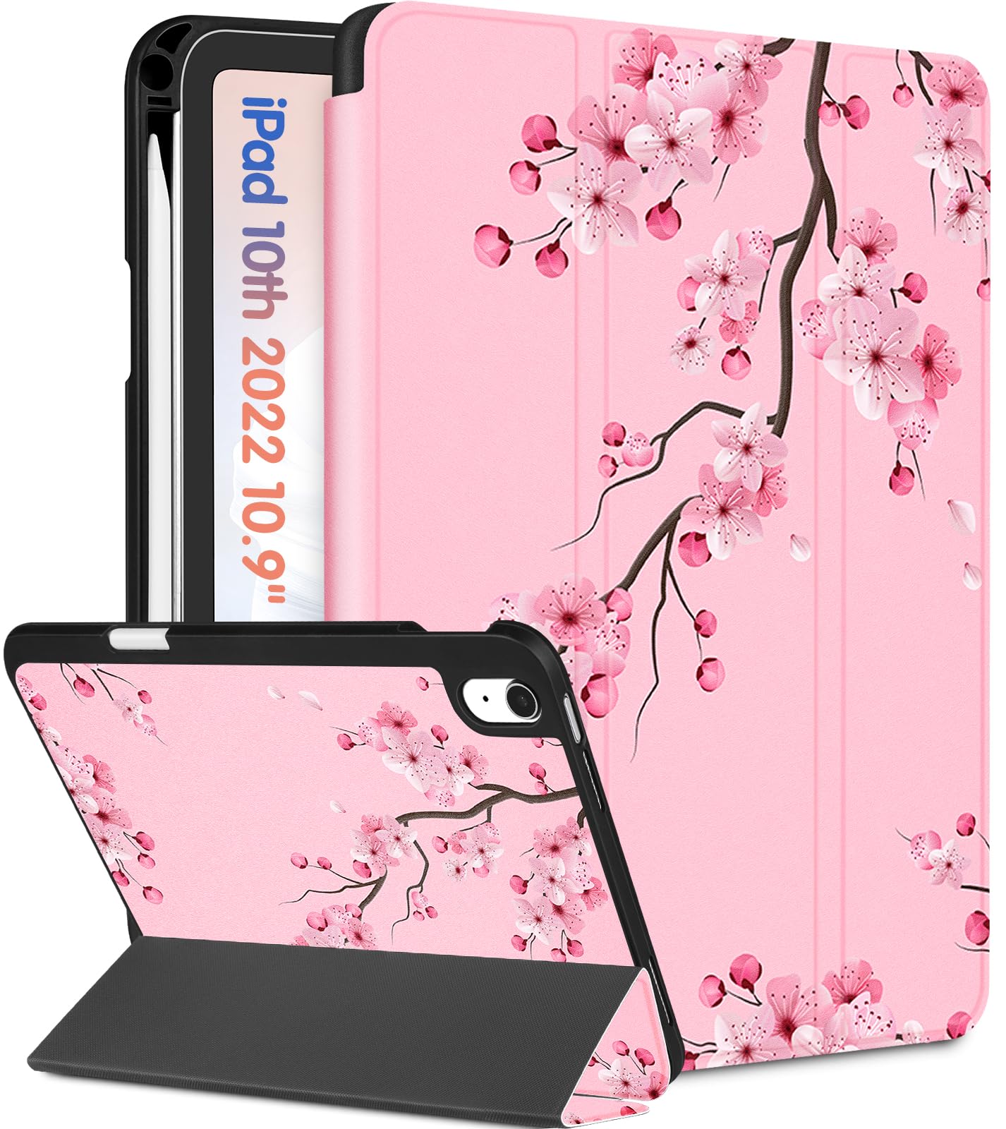 Wazzasoft For Apple Ipad 10Th Generation Case 10.9 Inch Cute Women Girls Kids Folio Cover Girly Kawaii Blossom Flower Design Pen