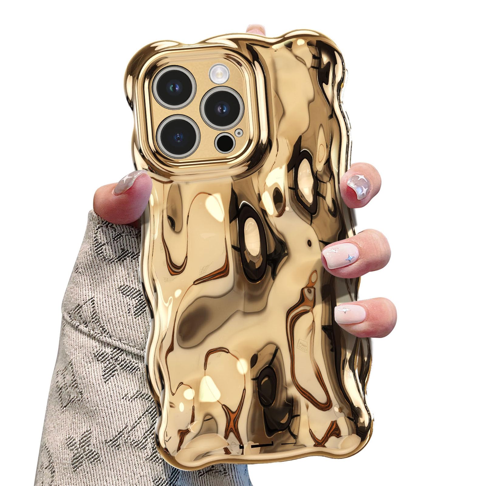 UEEBAI Ripple Case for iPhone 13 Pro Max, Cute Silver Cover Wave Shape for iPhone Case Pretty Aesthetic 3D Phone Cover, Water Ri
