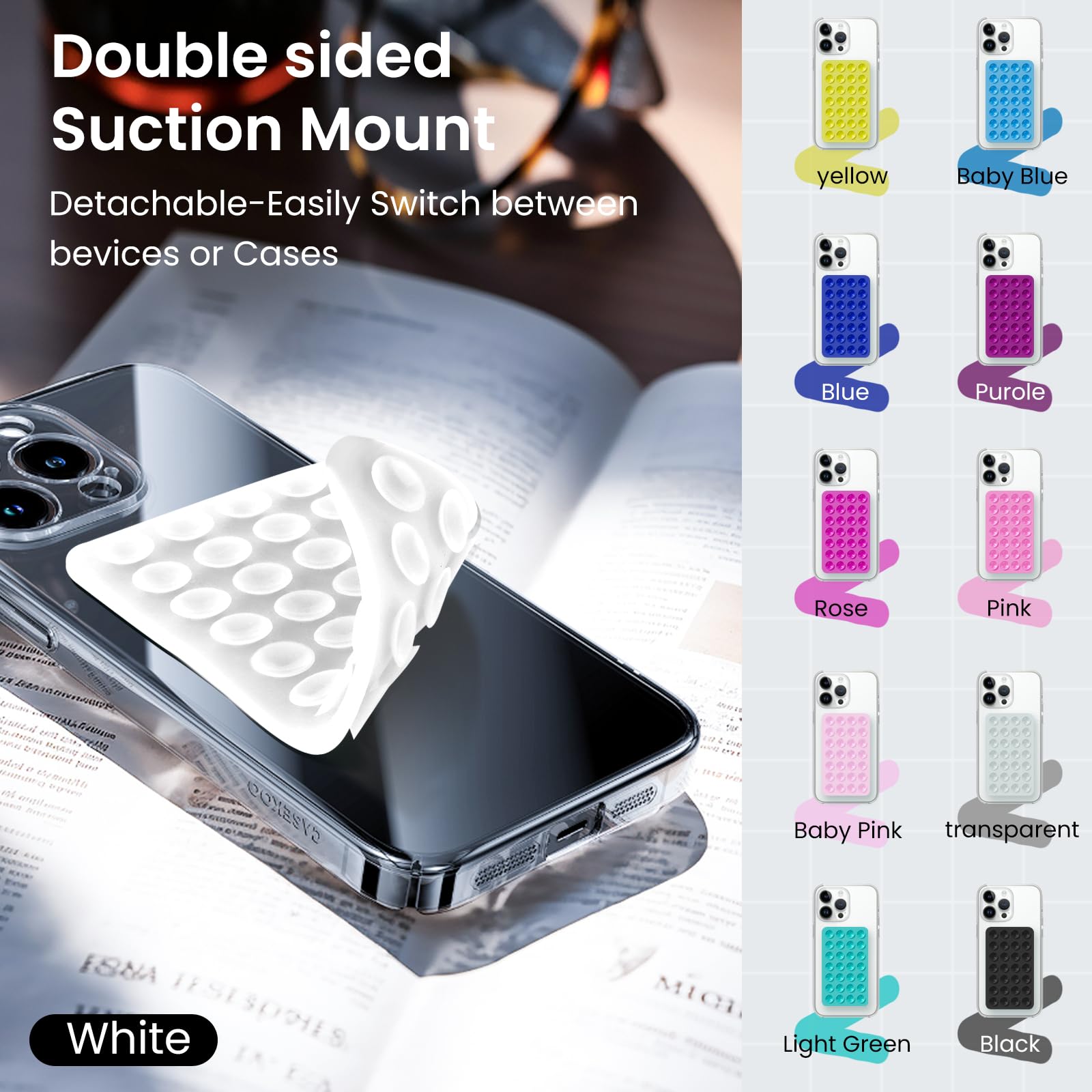 2 Pack Silicone Double-Sided Suction Phone Case Detachable Mount For Iphone And Android Cellphones, Strong Adhesion Holder Hands