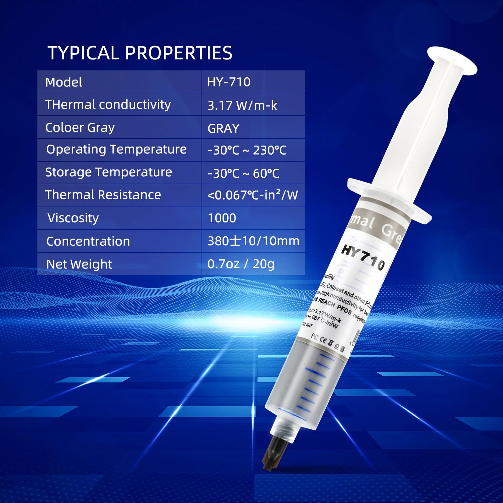 0.7Oz / 20G Hy710 3.17 W/Mk Thermal Paste Tube Kit, High Performance Thermal Compound Paste Silver Silicone Grease Heatsink For