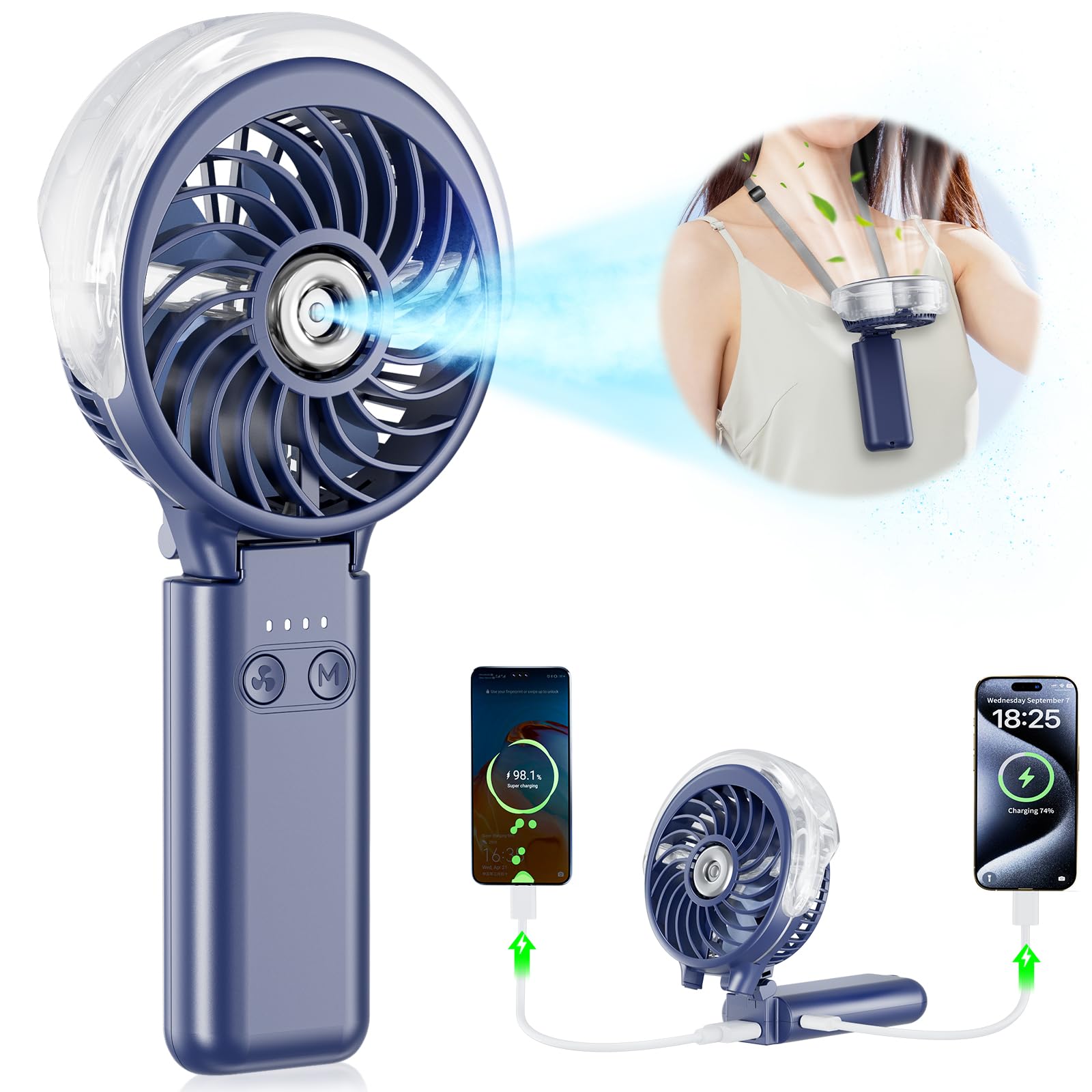 Handfan 5200Mah Portable Misting Fan With Charger, Rechargeable Handheld Personal Mister Fan, Battery Operated Spray Water Mist