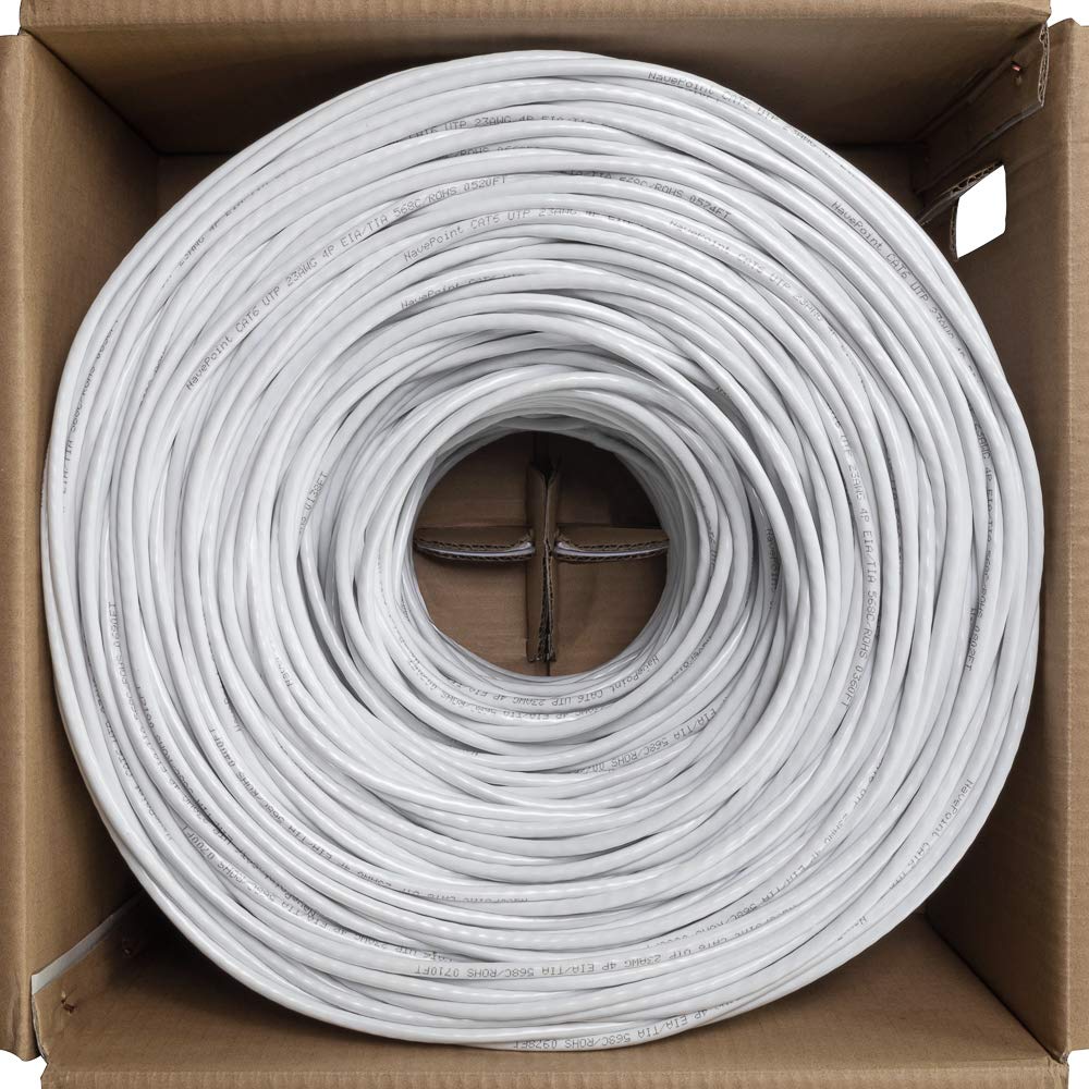 Navepoint Cat6 (Cca), 1000Ft, White, Solid Bulk Ethernet Cable, 550Mhz, 23Awg 4 Pair, Unshielded Twisted Pair (Utp)