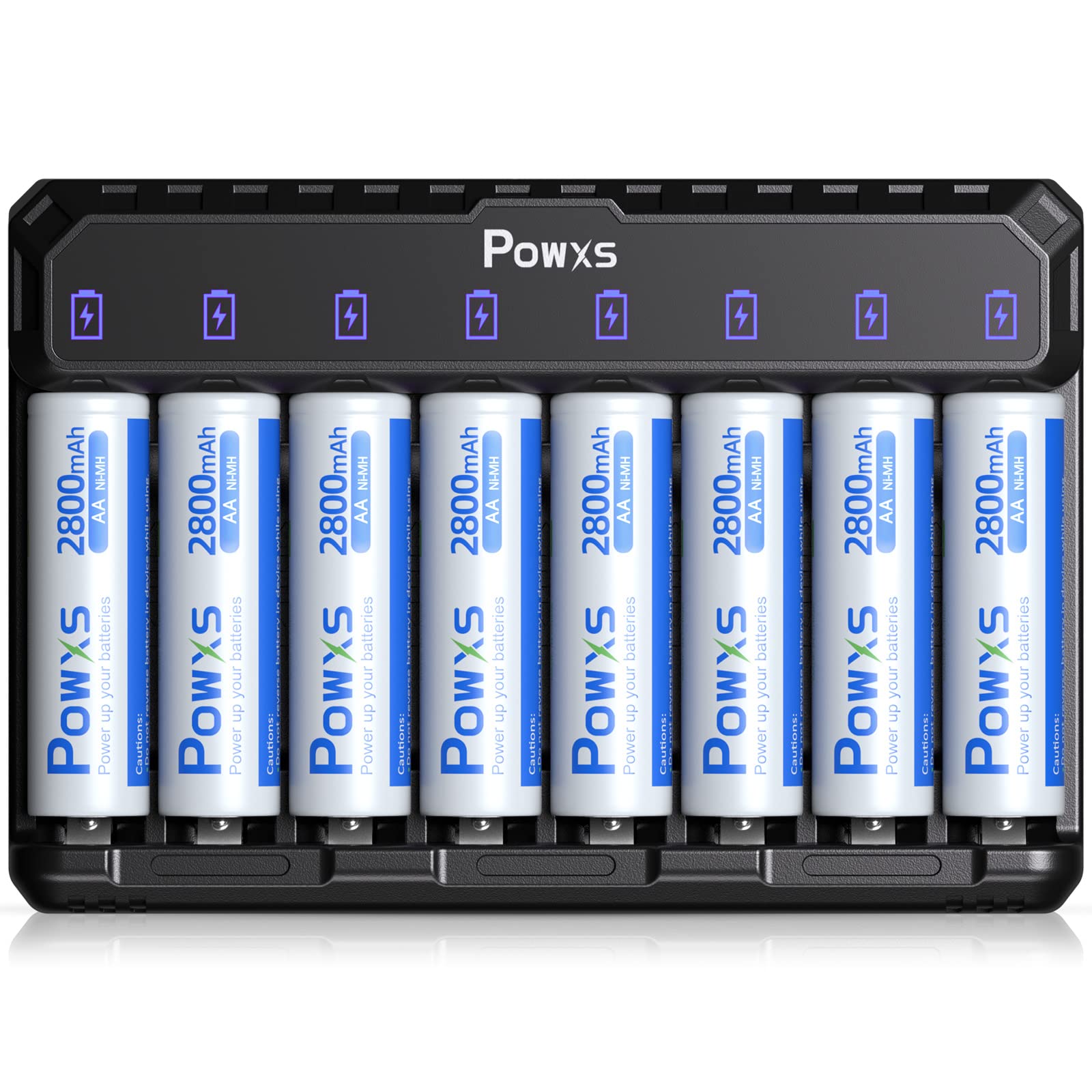 Powxs Rechargeable Aa Batteries With Charger, 8 Count 2800Mah Ultra Durable And Low Self Discharge Ni Mh Double A Batteries, Wit