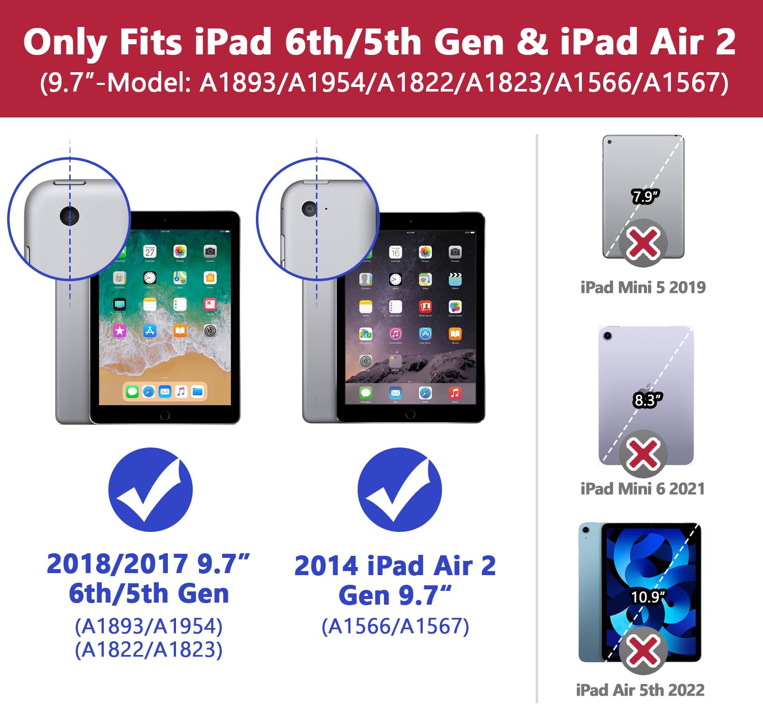 Grifobes For Ipad 6Th/5Th Generation Cases 2018/2017, For Pad Air 2 Case 2014 9.7 Inch, Heavy Duty Shockproof Rugged Protective