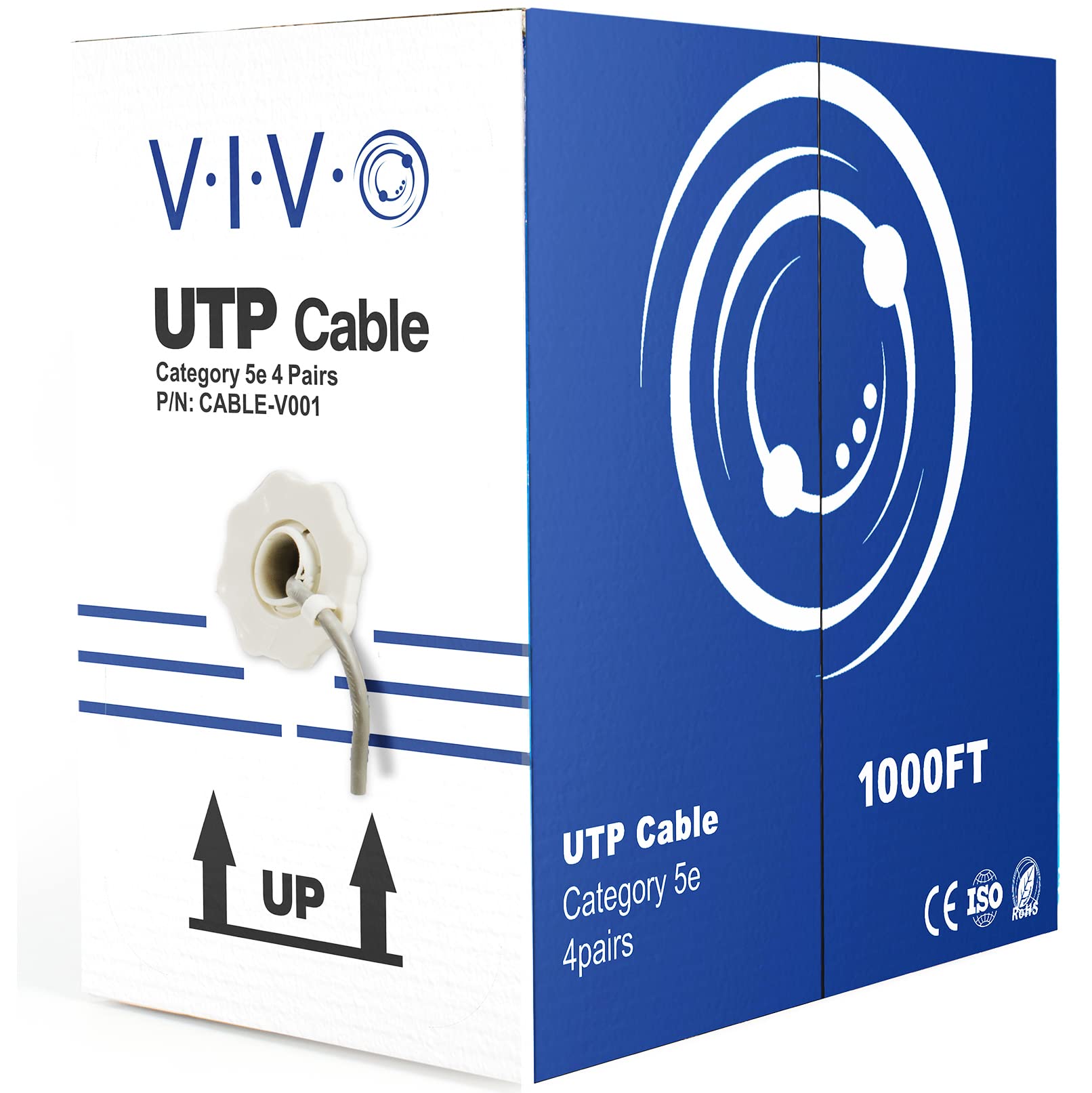 VIVO 1,000ft Bulk Cat5e Wire, CCA Ethernet Cable, 24 AWG, UTP Pull Box, LAN Network, Gray, CABLE V001