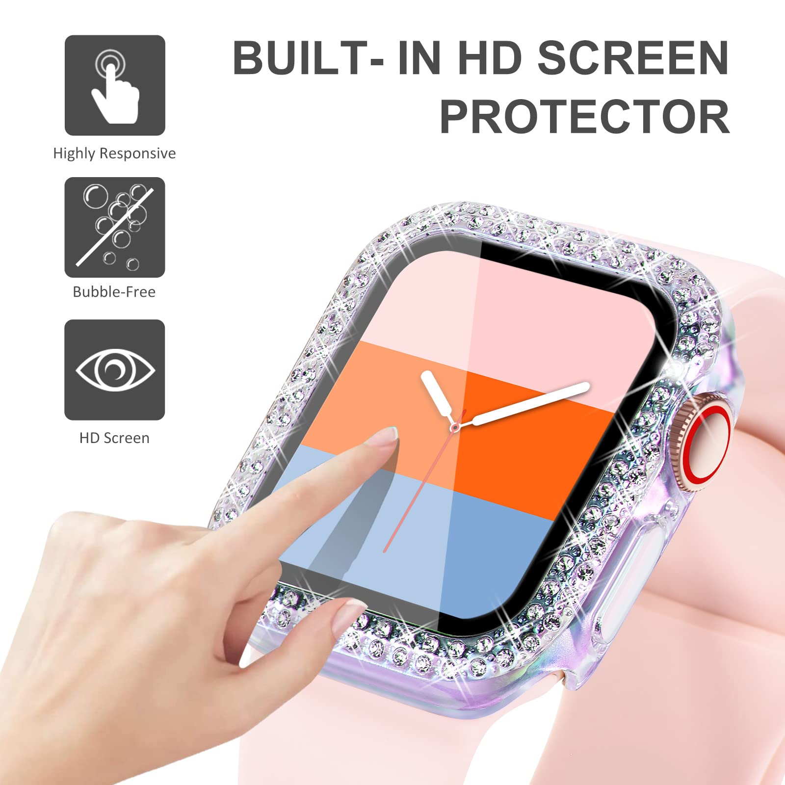 Kades Compatible For Bling Apple Watch Protective Case With Built In Screen Protector For Apple Watch 44Mm Iwatch Series Se Se20