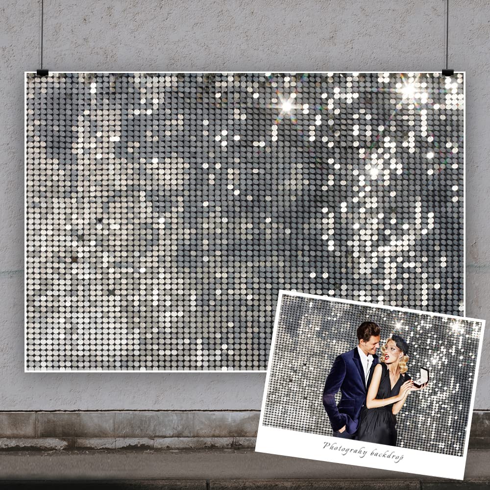 Yeele 15X10Ft Silver Shimmer Backdrop Silver Round Sequin Shimmer Wall Photography Background For Wedding Bachelorette Graduatio