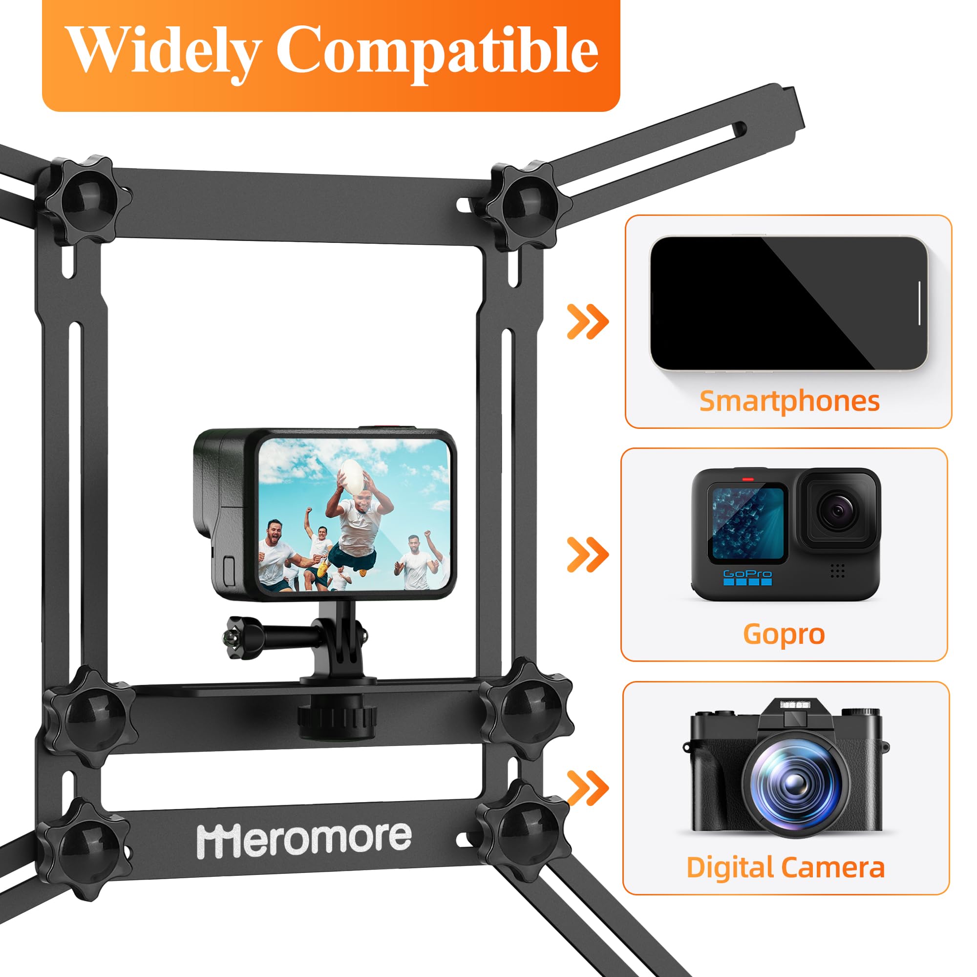 Meromore Black Fence Mount   Action Camera Aluminum Fence Mount Compatible With Gopro, Phones, Digital Camera, Ideal Backstop Ca