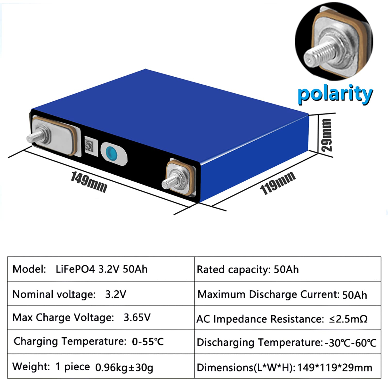 Hiximi 3.2V 50Ah Lifepo4 Cells Lithium Battery Iron Phosphate Deep Cycle Battery, Power Supply For Rv, Boat, Golf Cart, Motor, U