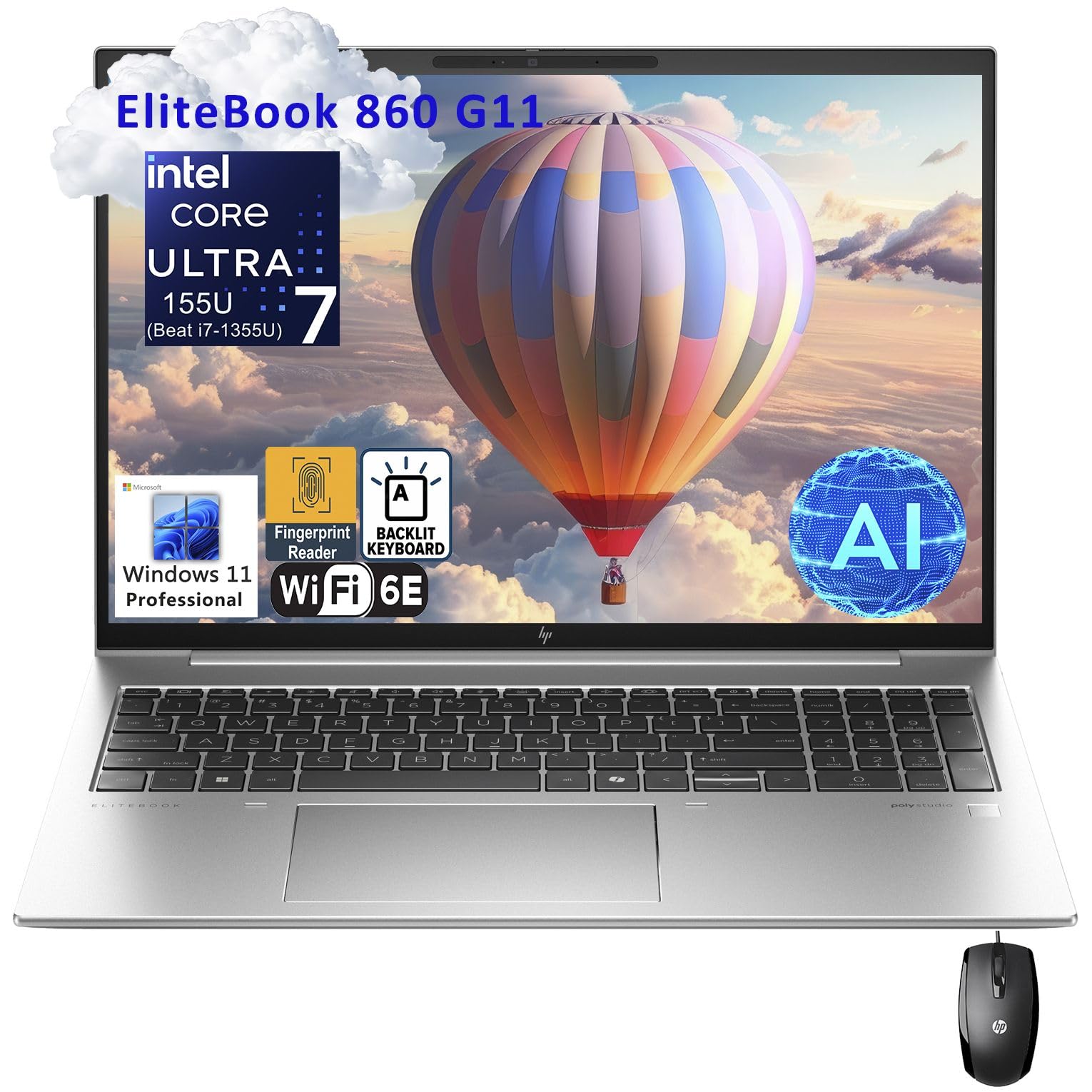 Hp Elitebook 860 G11 16'' Fhd+ Business Laptop Computer, Intel 12-Core Ultra 7 155U (Beat I7-1355U), 16Gb Ddr5 Ram, 512Gb Pcie S